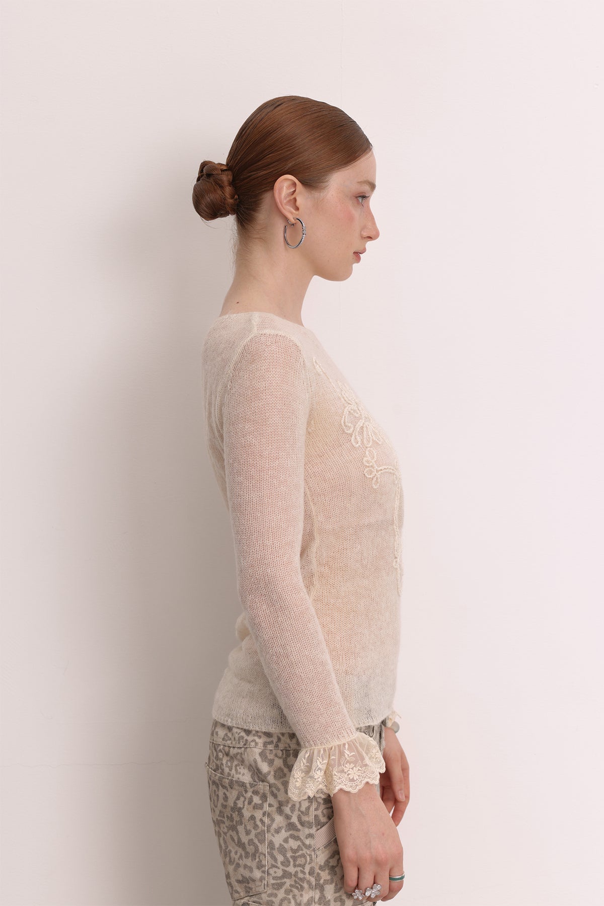 FAYCHUI Floral Rope-Embroidered Beaded Mohair Sweater