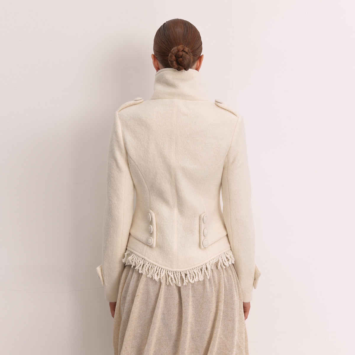 FAYCHUI Wool Double-Breasted Fringed Stand-Collar Jacket