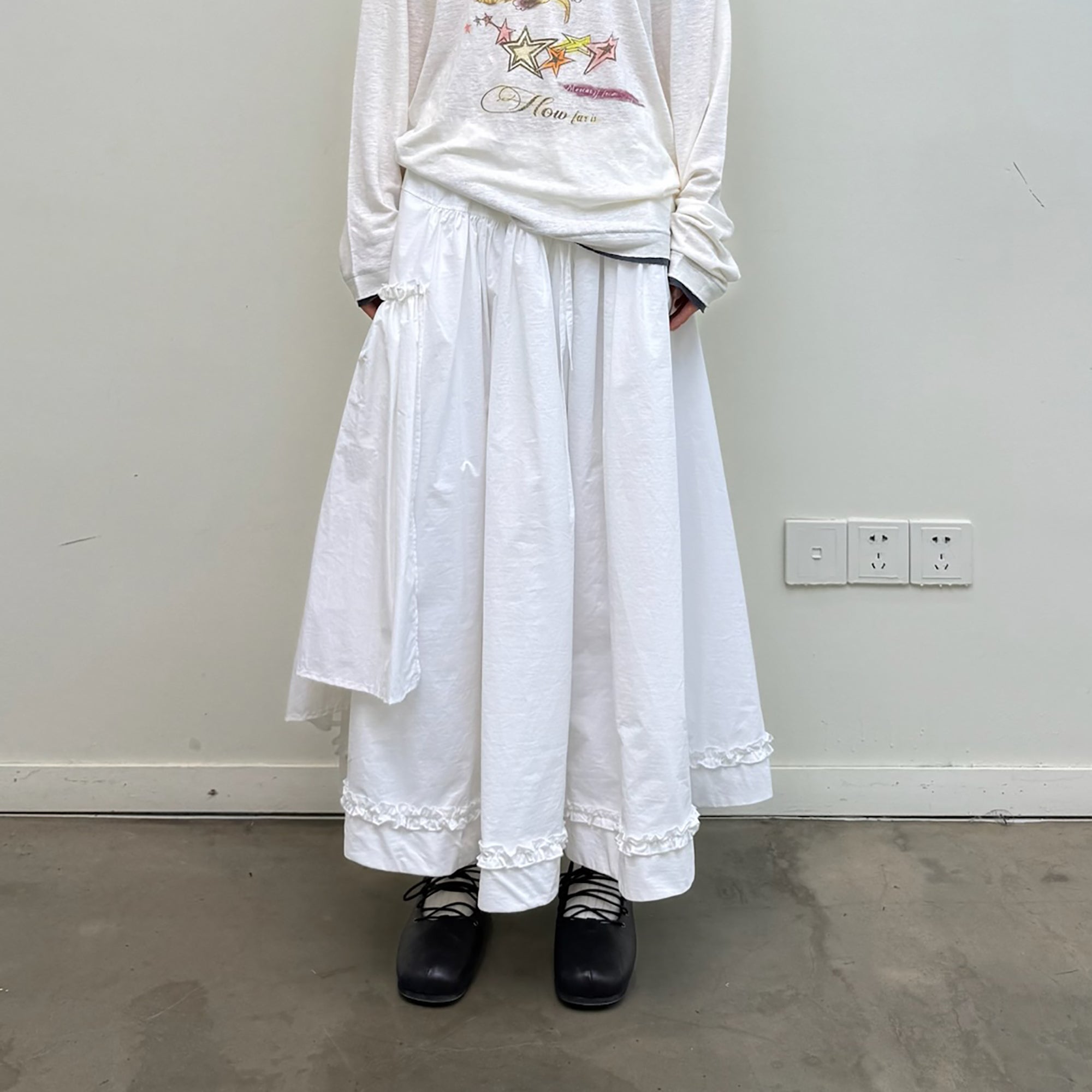 NEVERSEEZ Ruffle-Hem Layered Drawstring Bubble Skirt