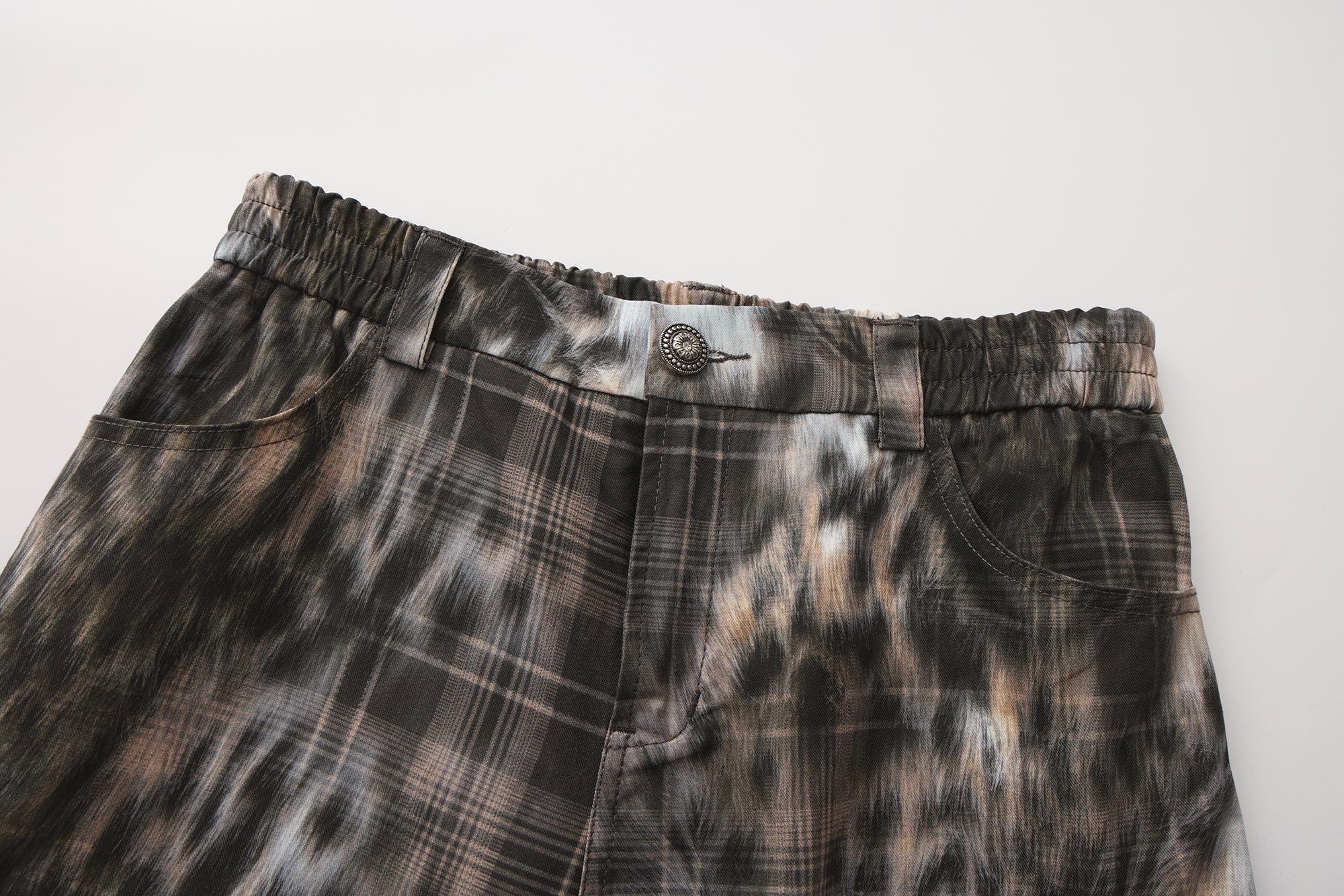 FAYCHUI Multi-Pocket Leopard Plaid Utility Pants