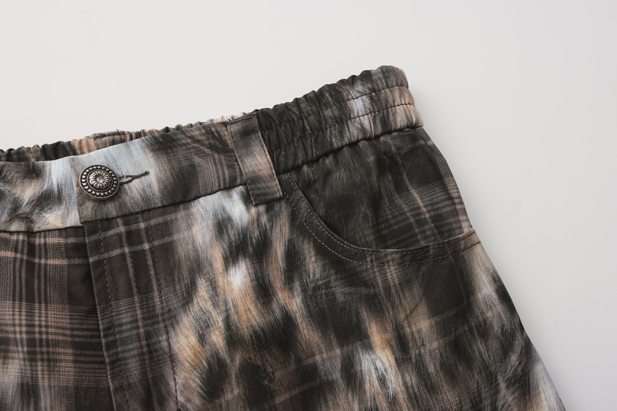 FAYCHUI Multi-Pocket Leopard Plaid Utility Pants