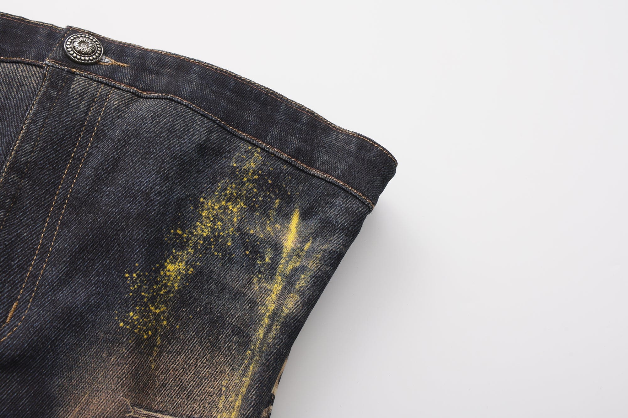 FAYCHUI Foil-Dusted Distressed Leopard Tube Denim Dress