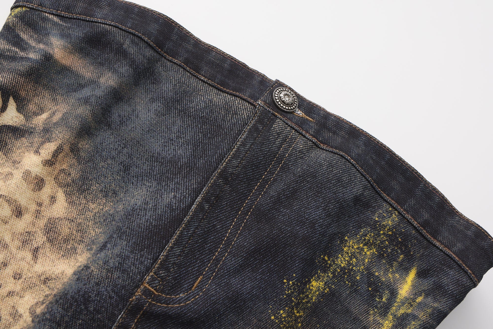 FAYCHUI Foil-Dusted Distressed Leopard Tube Denim Dress