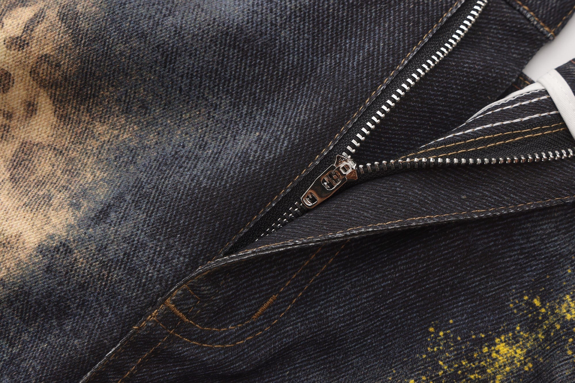 FAYCHUI Foil-Dusted Distressed Leopard Tube Denim Dress