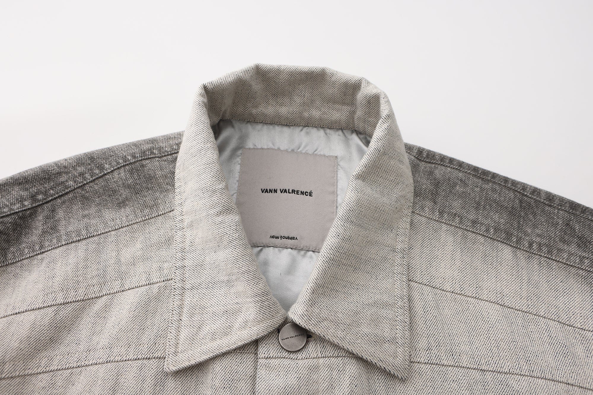 VANN VALRENCE Structured Panel Gradient Sleeve Washed Denim Jacket, premium urban and streetwear designers apparel on PROJECTISR.com, VANN VALRENCE