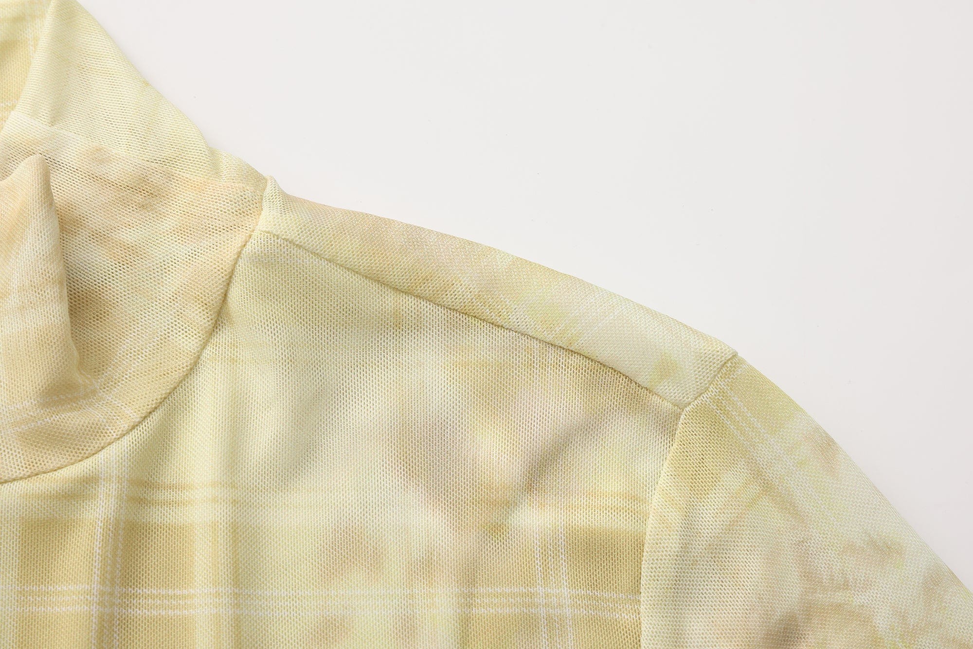 FAYCHUI Leopard Plaid Sheer Mesh Long Sleeve Tee