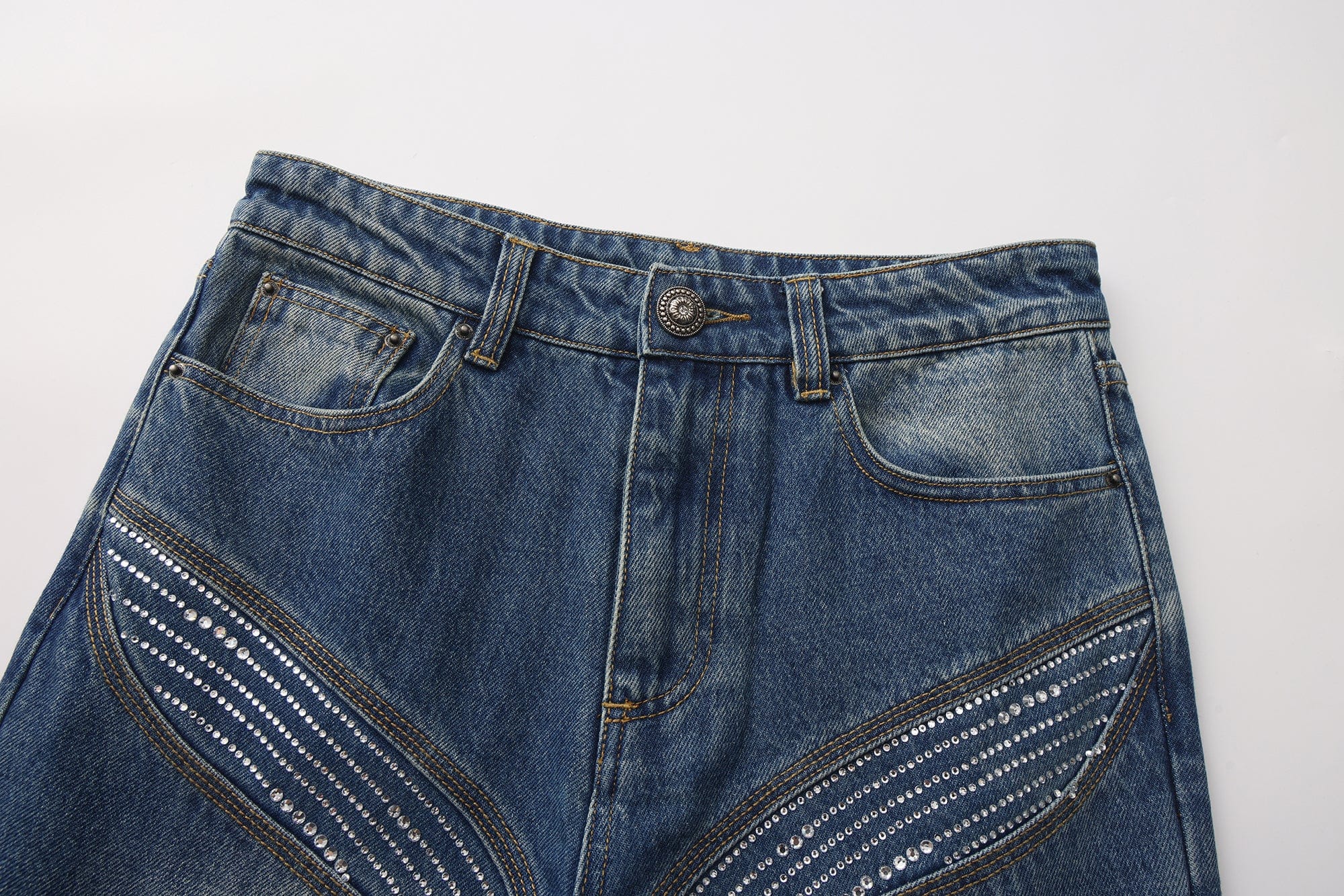 FAYCHUI Washed Diamond Paneled Jeans