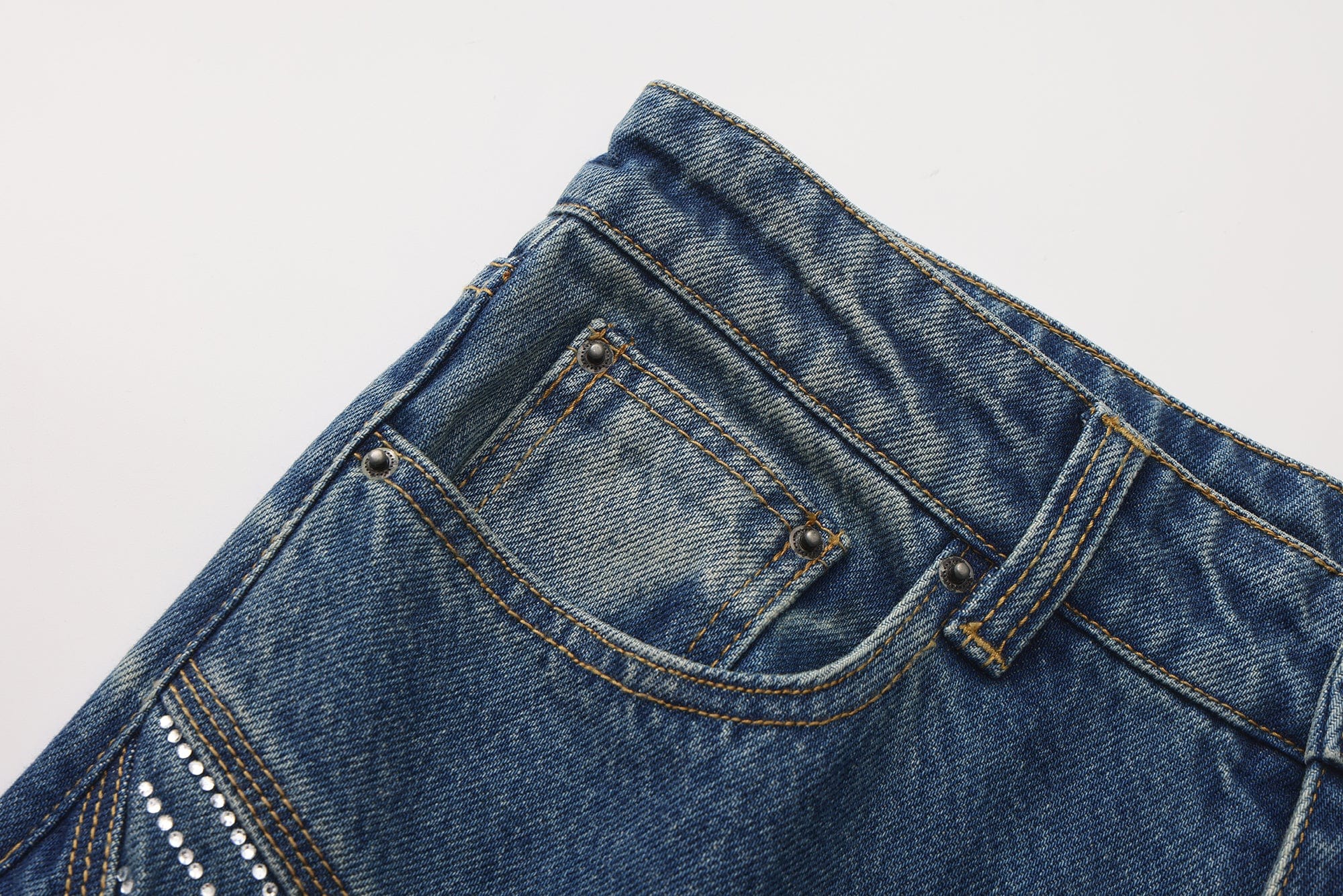 FAYCHUI Washed Diamond Paneled Jeans