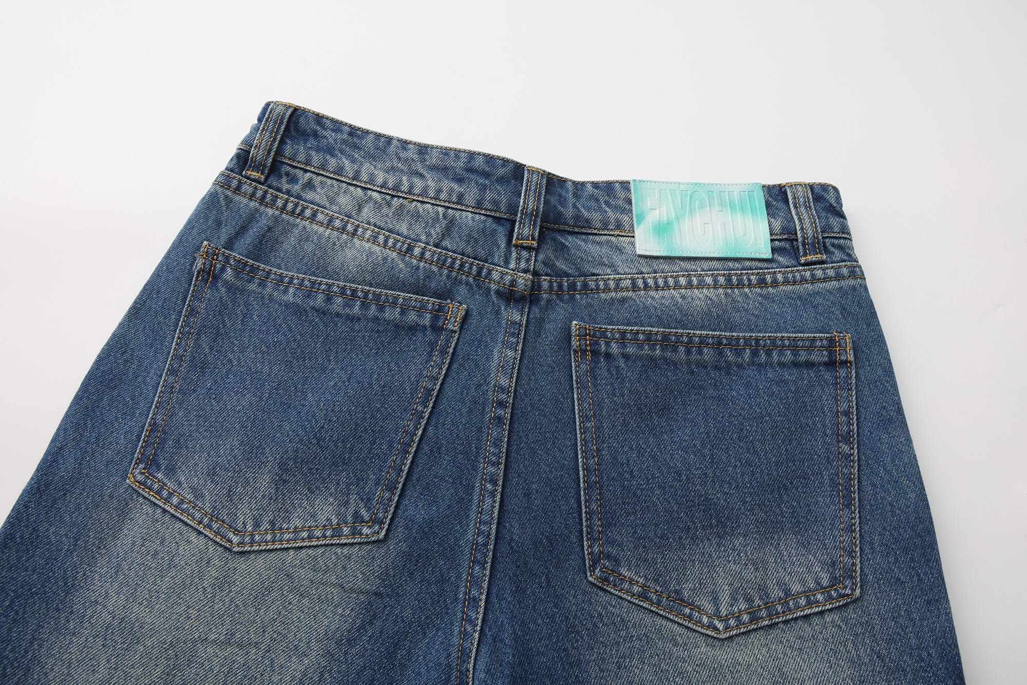 FAYCHUI Washed Diamond Paneled Jeans