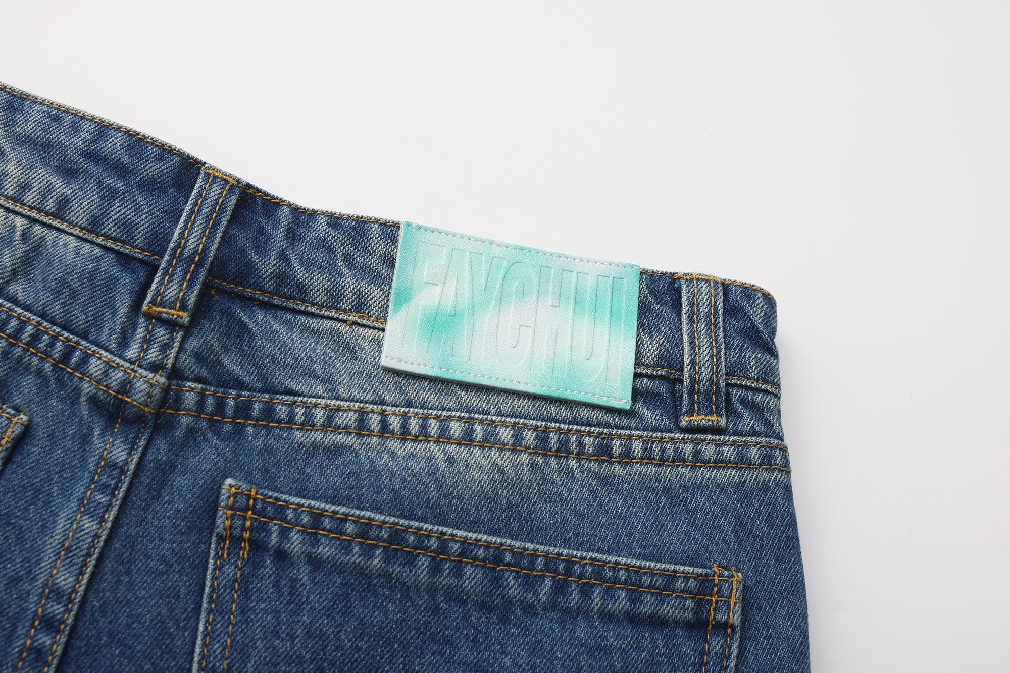 FAYCHUI Washed Diamond Paneled Jeans