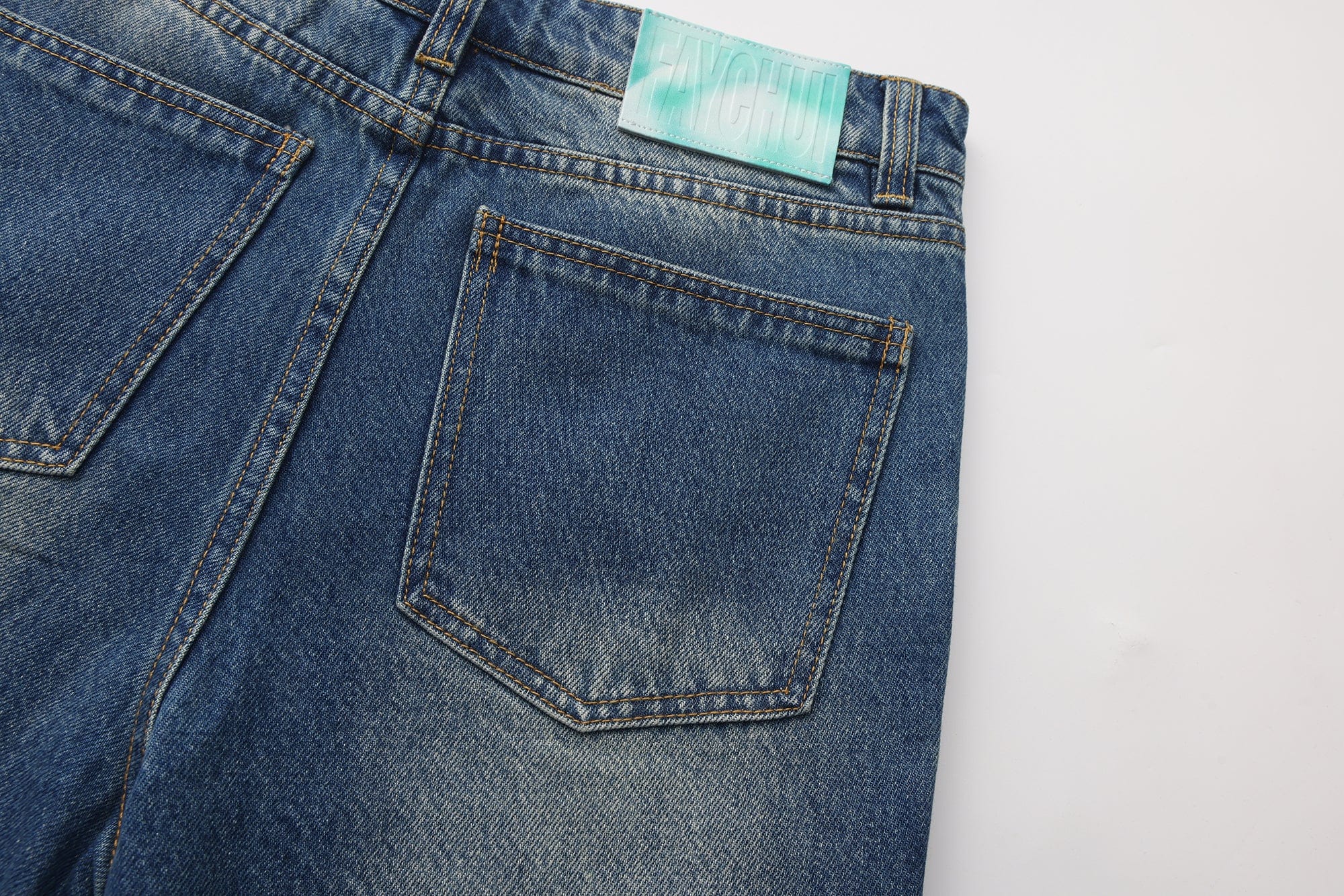 FAYCHUI Washed Diamond Paneled Jeans