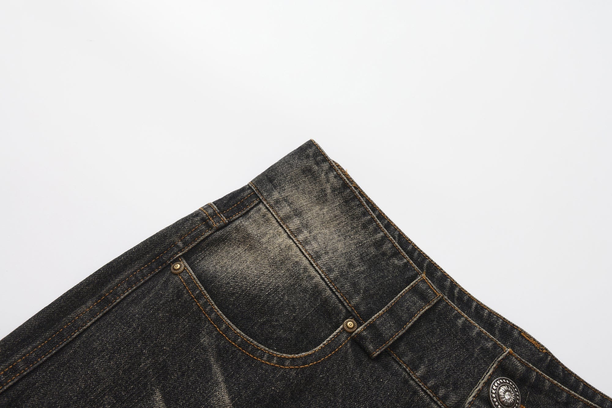 FAYCHUI Washed Whiskered Rhinestone Jeans