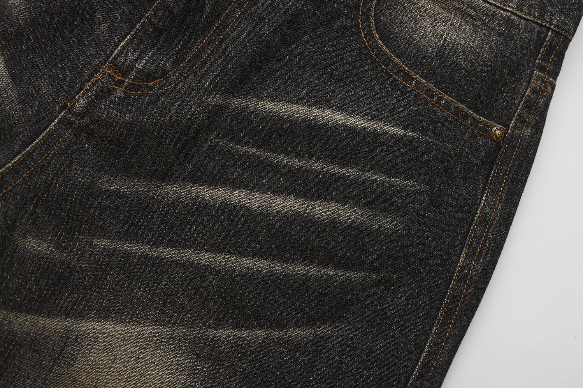 FAYCHUI Washed Whiskered Rhinestone Jeans