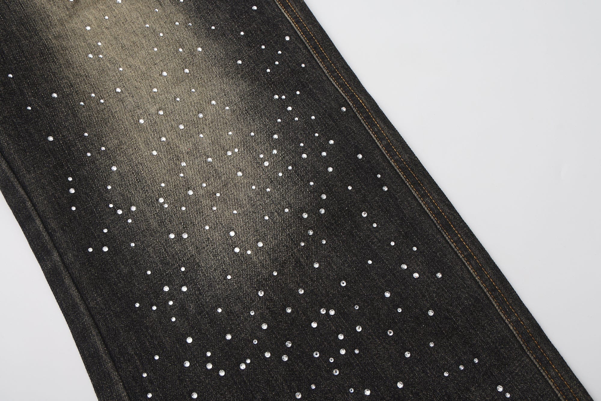FAYCHUI Washed Whiskered Rhinestone Jeans