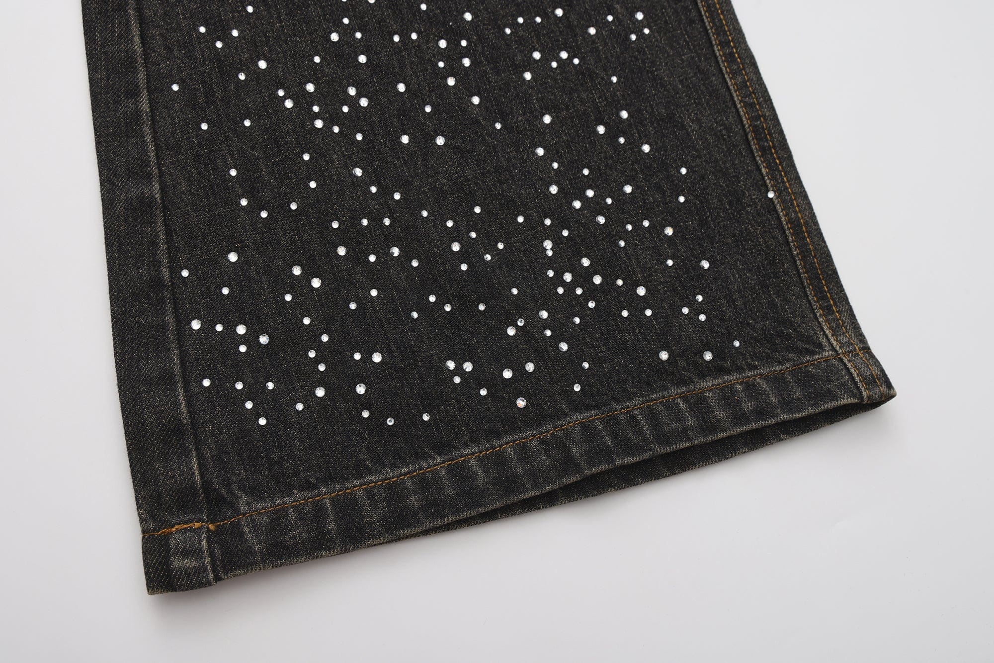 FAYCHUI Washed Whiskered Rhinestone Jeans