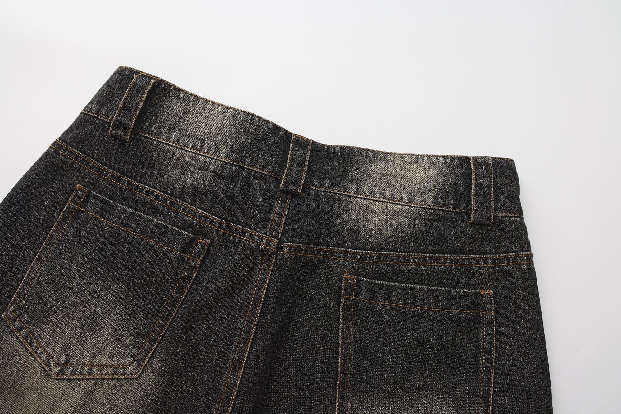 FAYCHUI Washed Whiskered Rhinestone Jeans