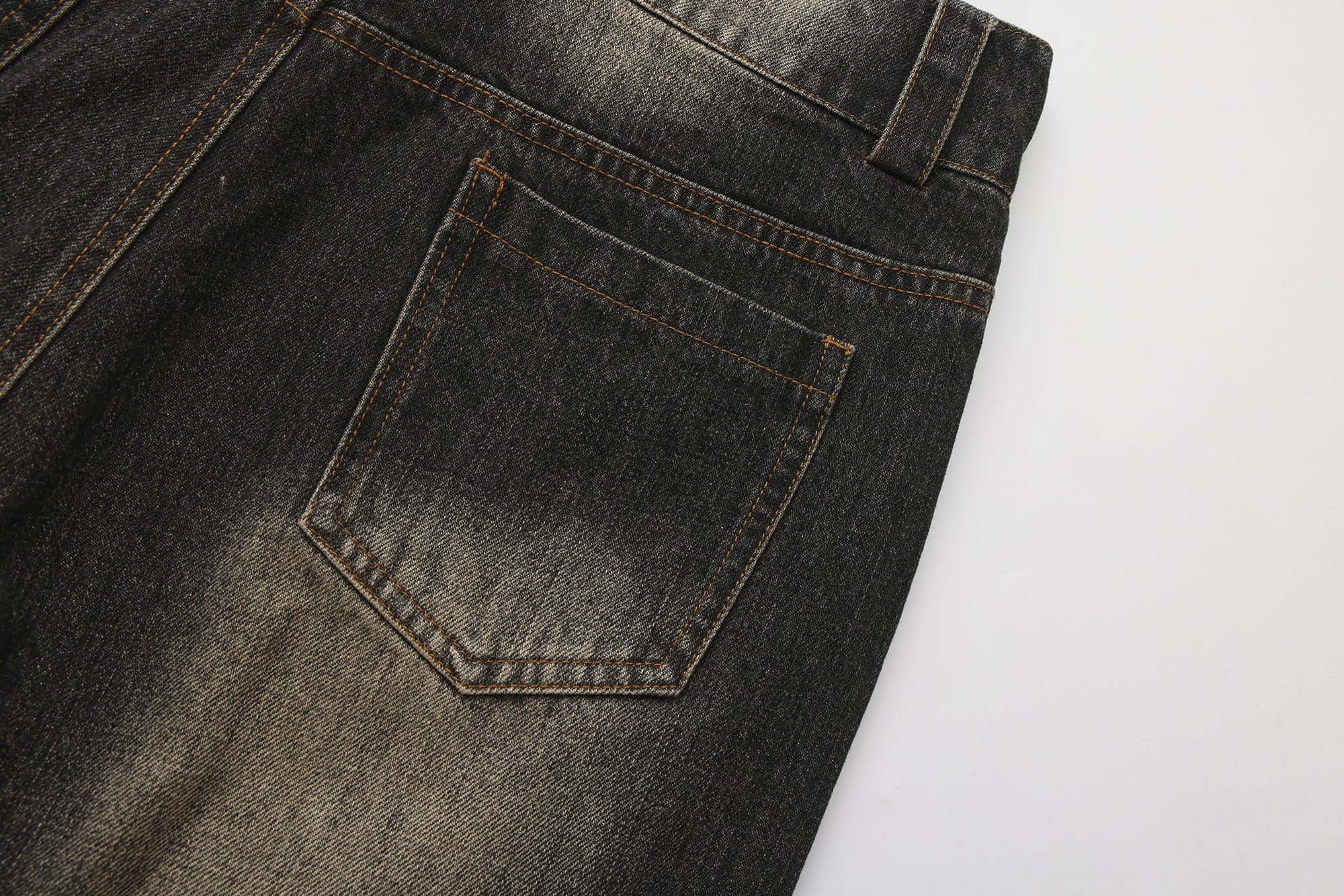 FAYCHUI Washed Whiskered Rhinestone Jeans
