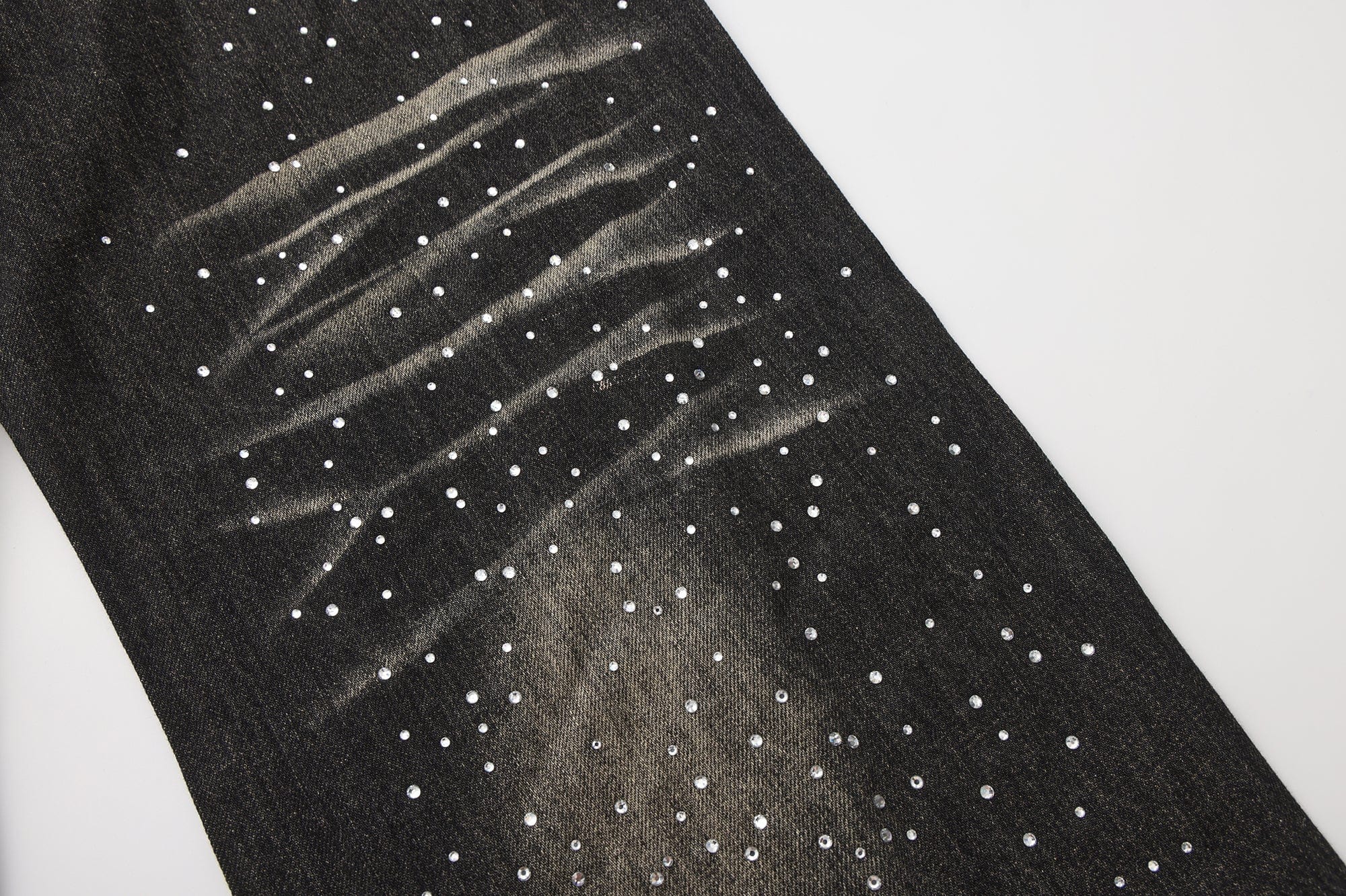 FAYCHUI Washed Whiskered Rhinestone Jeans