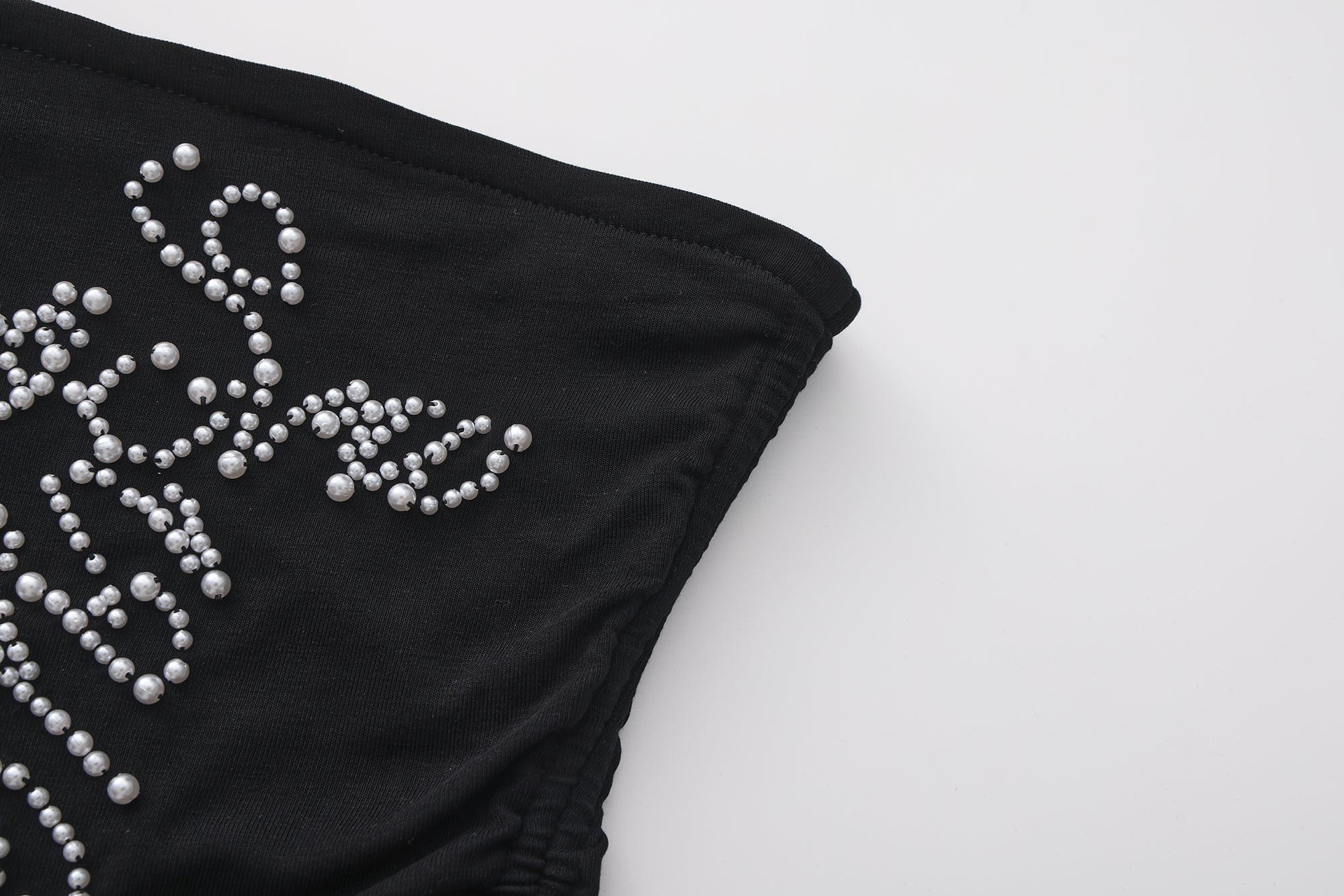 FAYCHUI Pearl-Studded Cross Ruched Tube Top