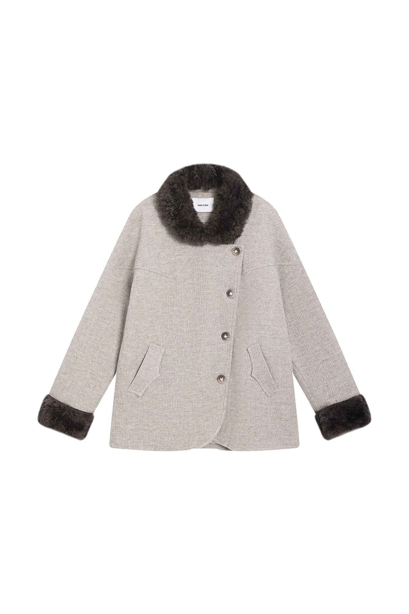 SAME FLOW Asym Faux Fur Trim Paneled Jacket