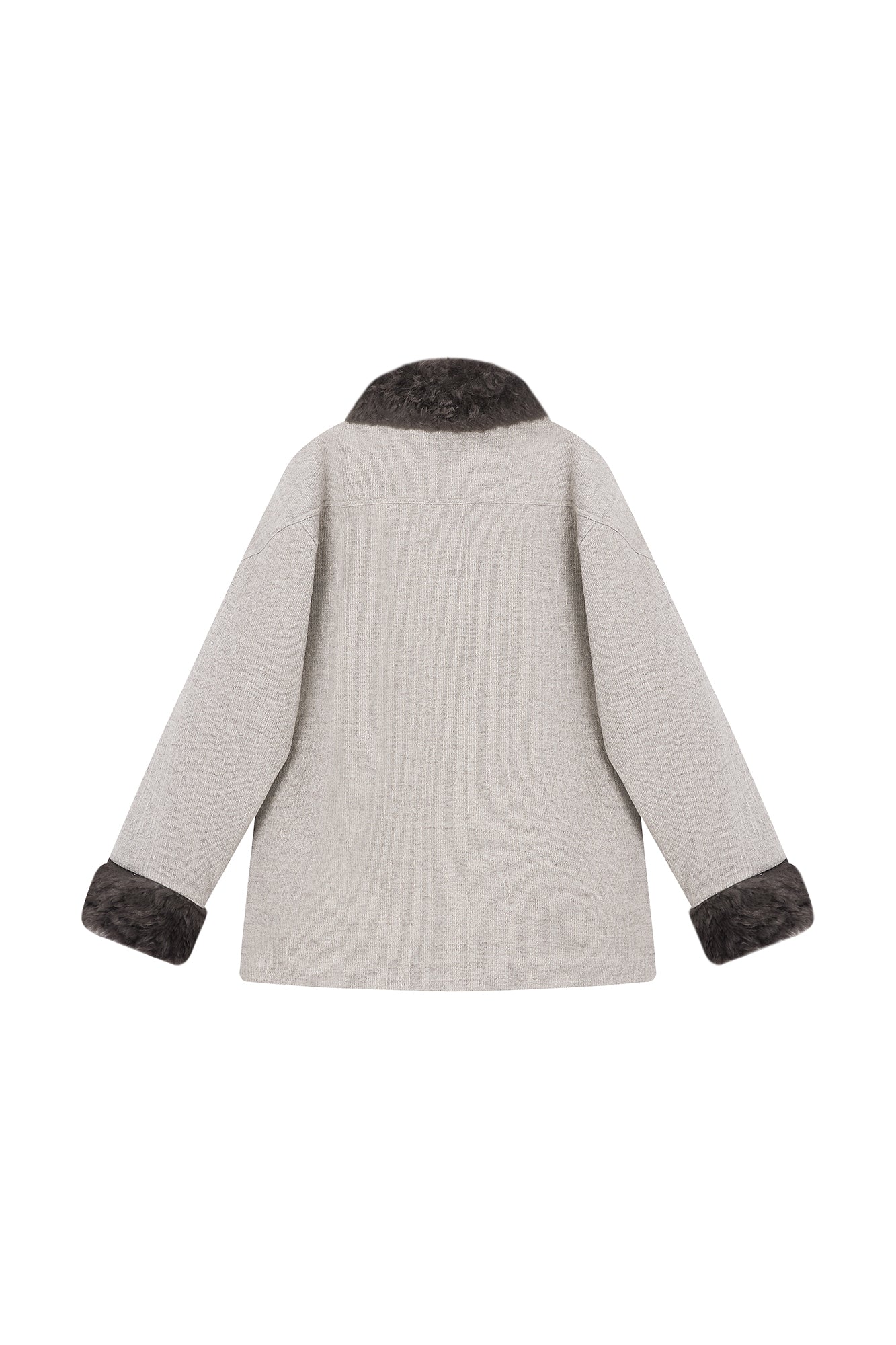 SAME FLOW Asym Faux Fur Trim Paneled Jacket