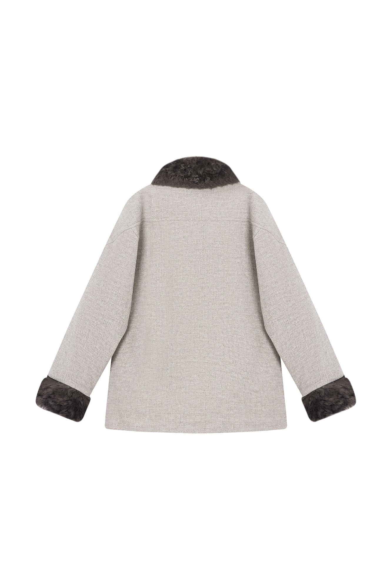 SAME FLOW Asym Faux Fur Trim Paneled Jacket