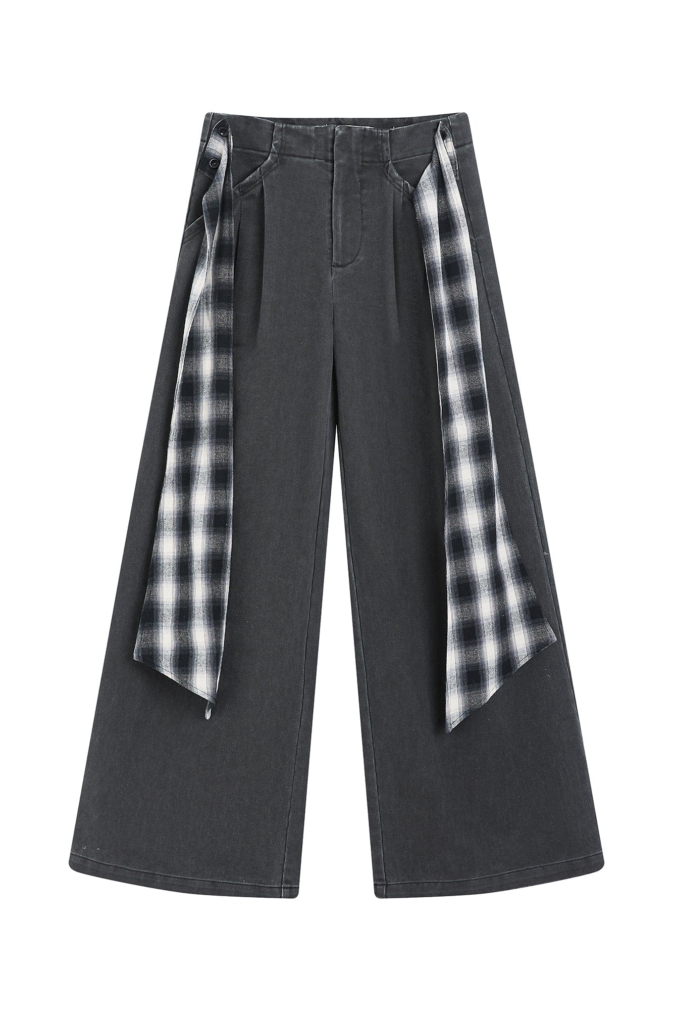 SAME FLOW Plaid Belt Pleated Wide-Leg Pants