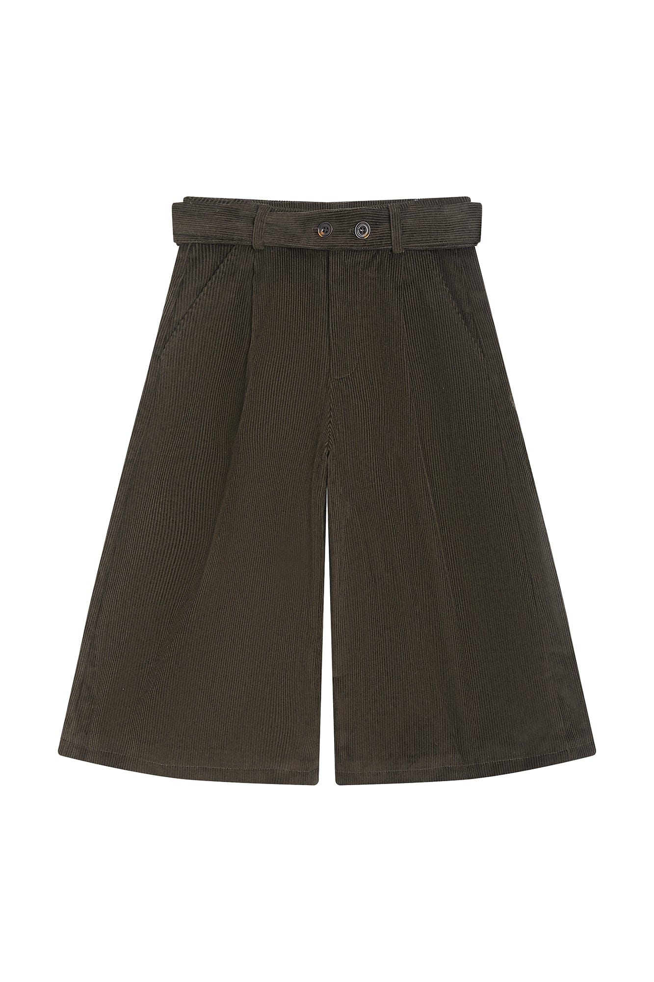 SAME FLOW Pleated Belted Corduroy Culotte Pants