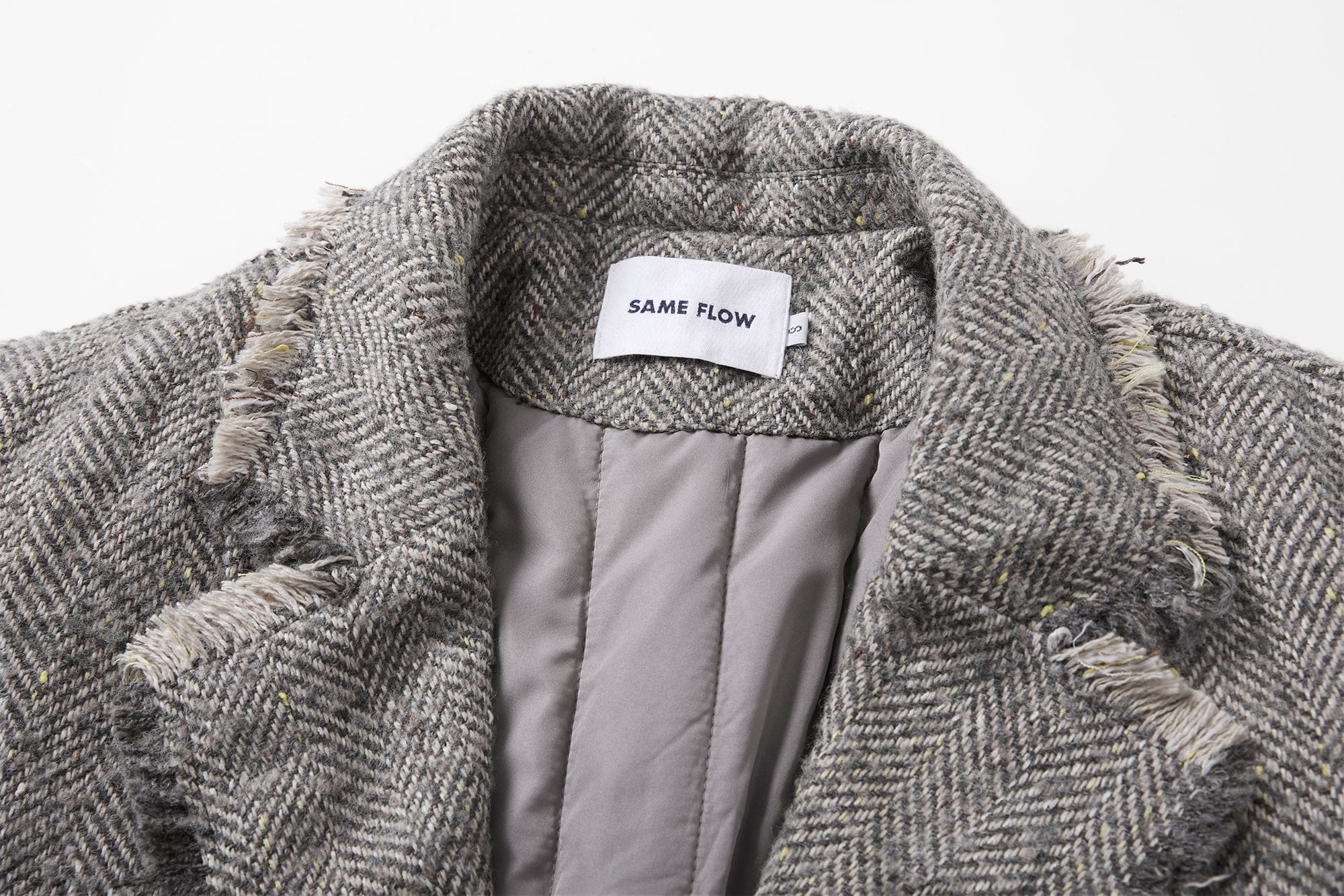 SAME FLOW Frayed Herringbone Insulated Wool-Blend Blazer