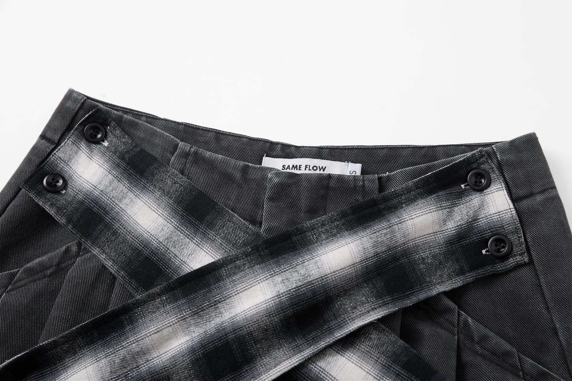 SAME FLOW Plaid Belt Pleated Wide-Leg Pants