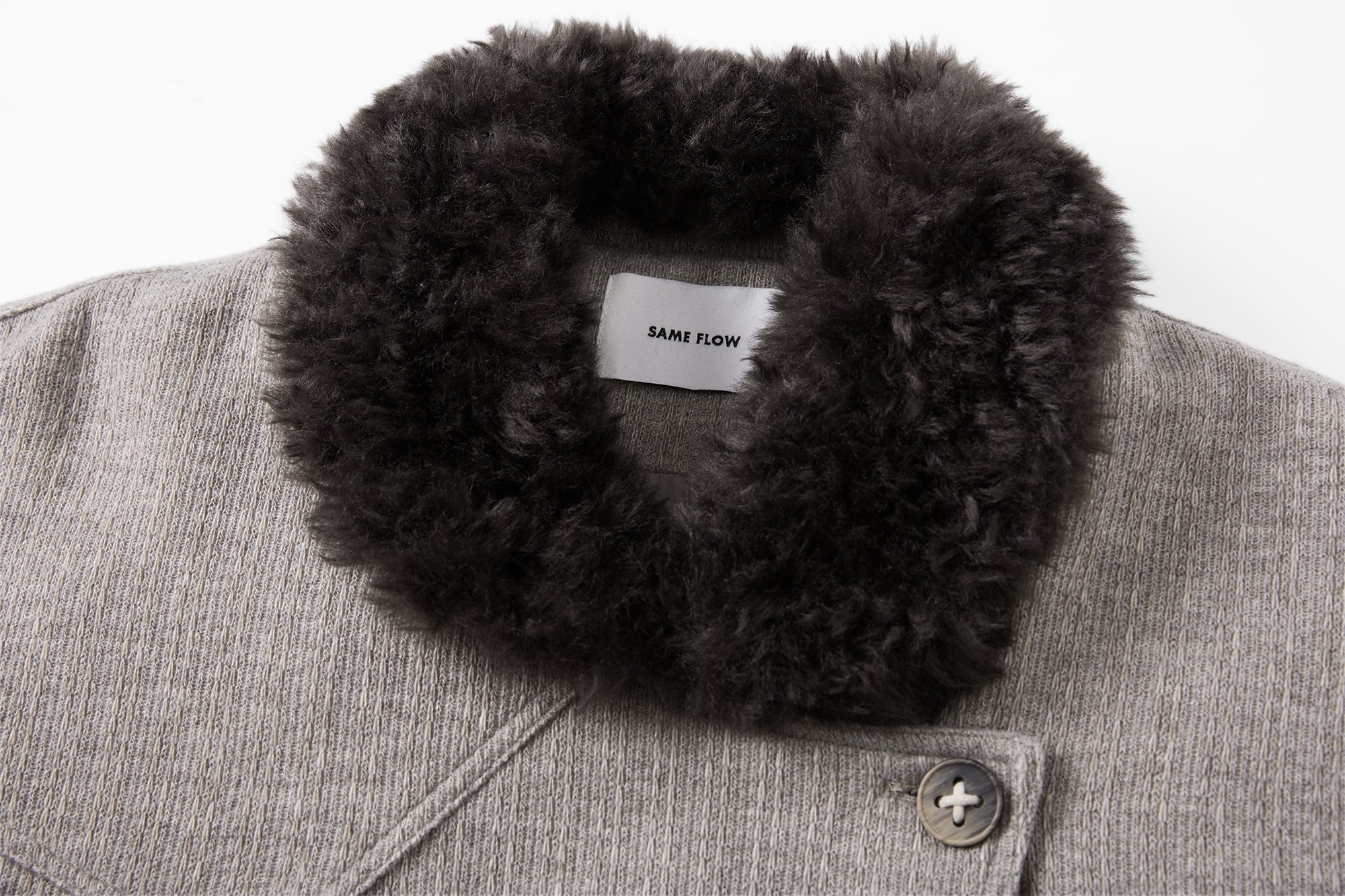 SAME FLOW Asym Faux Fur Trim Paneled Jacket