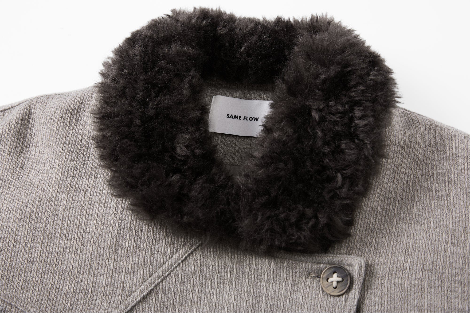 SAME FLOW Asym Faux Fur Trim Paneled Jacket