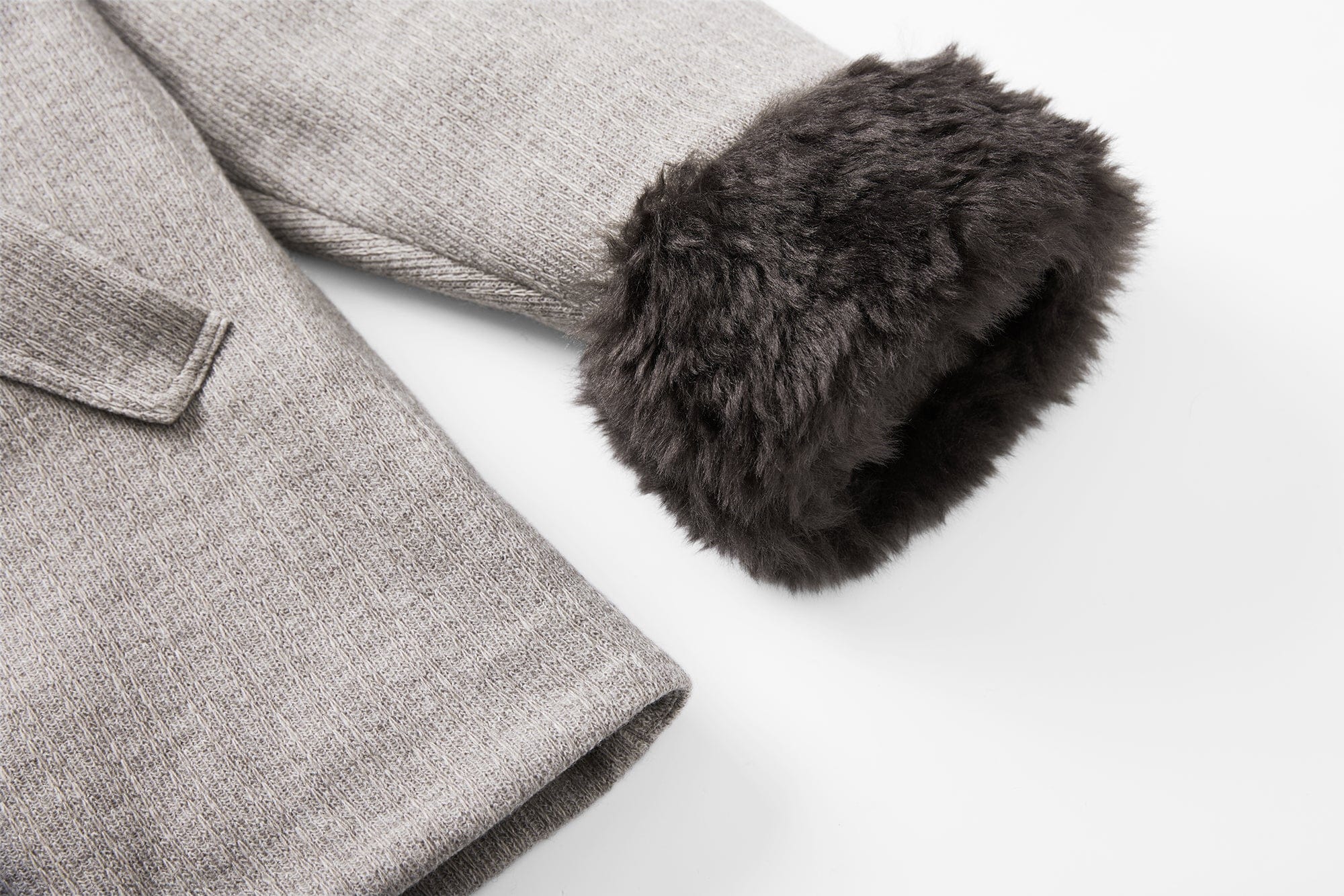 SAME FLOW Asym Faux Fur Trim Paneled Jacket