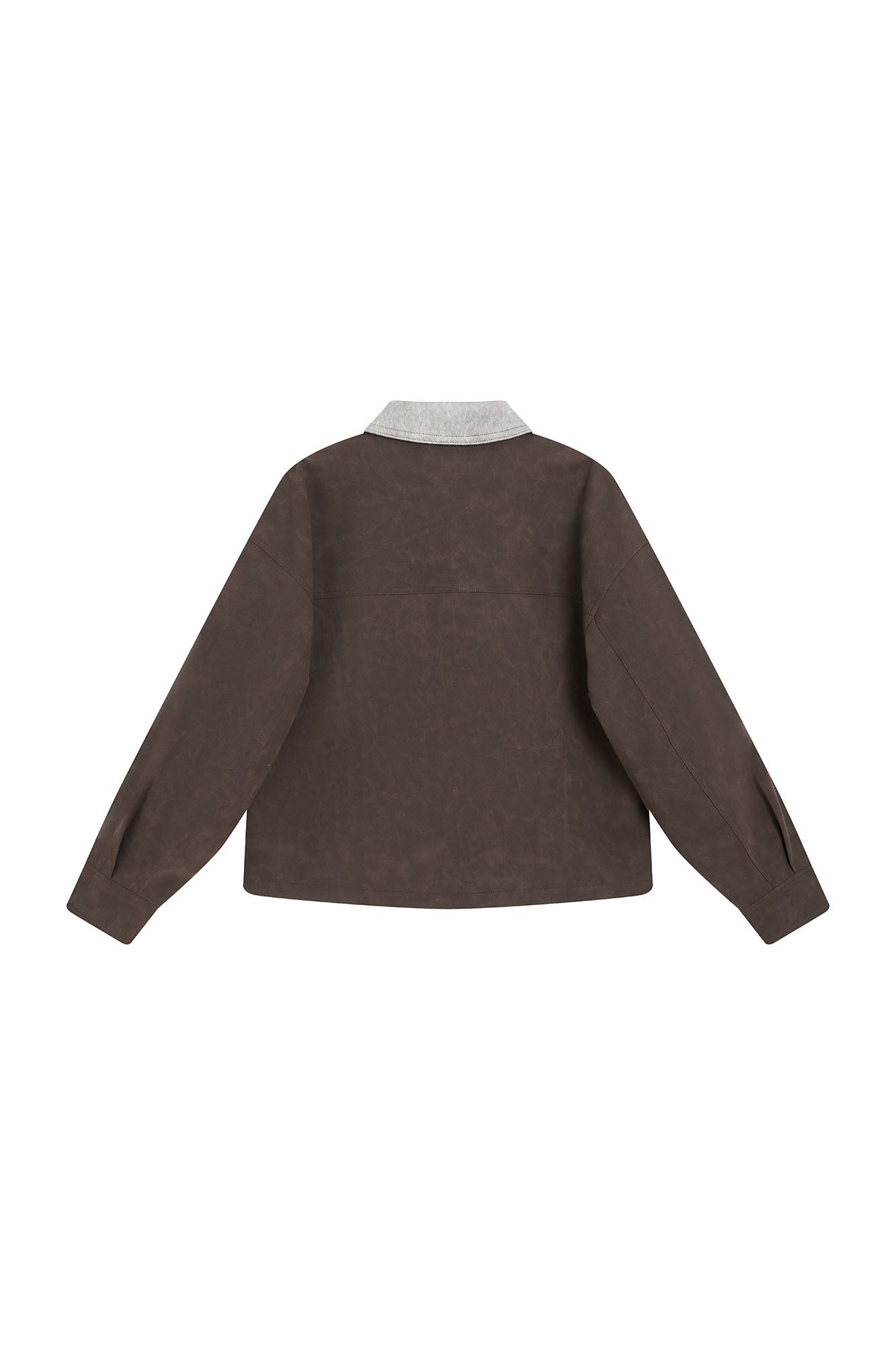 SAME FLOW Contrast Collar Embroidered Suede Jacket