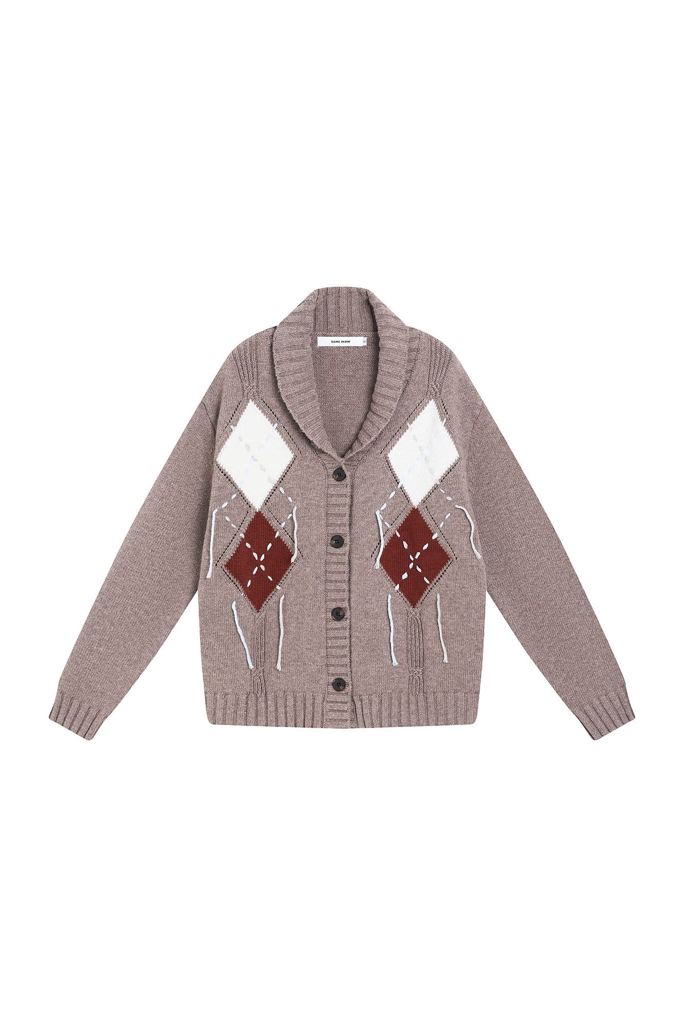 SAME FLOW Argyle Embroidered Shawl-Collar Cardigan
