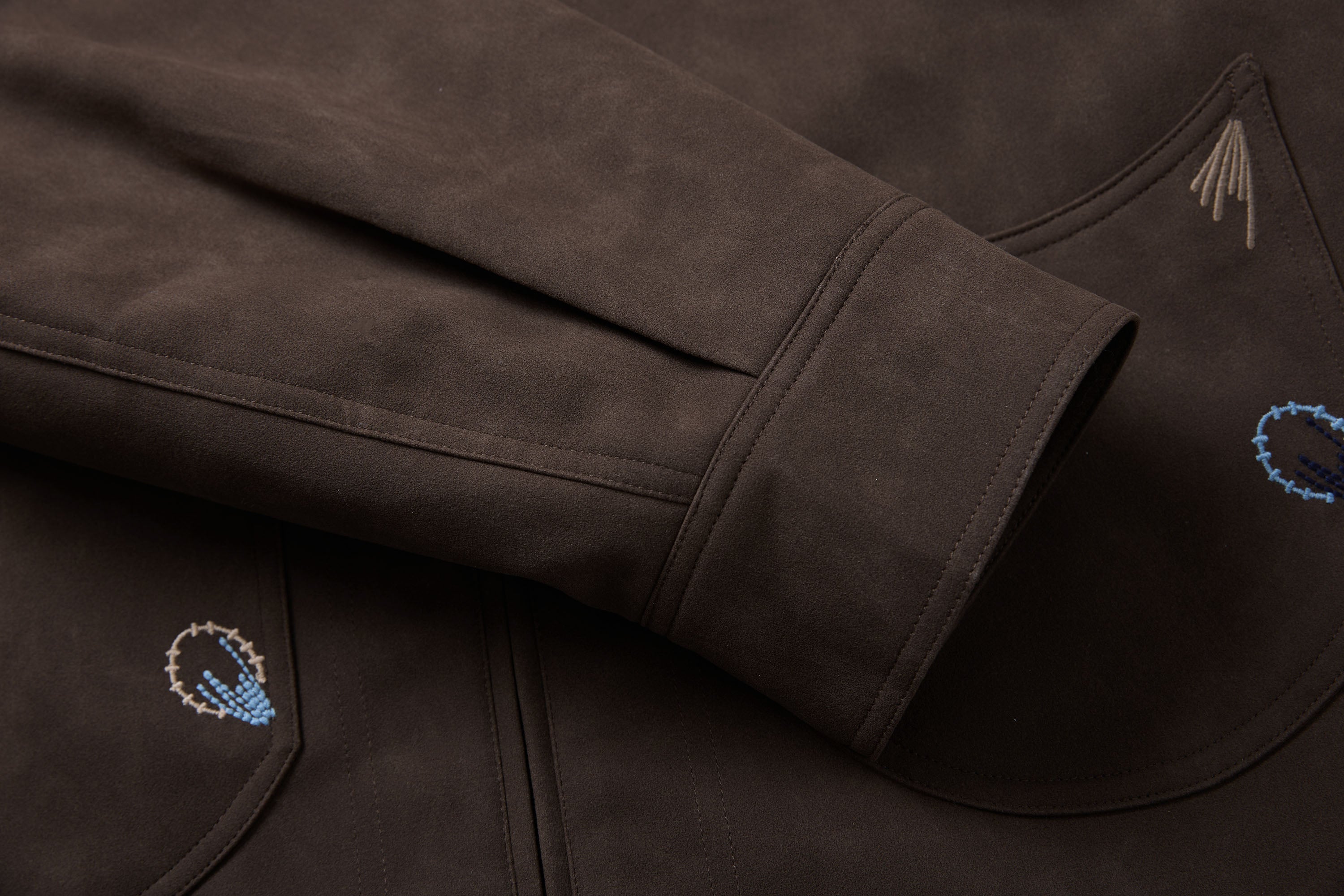 SAME FLOW Contrast Collar Embroidered Suede Jacket