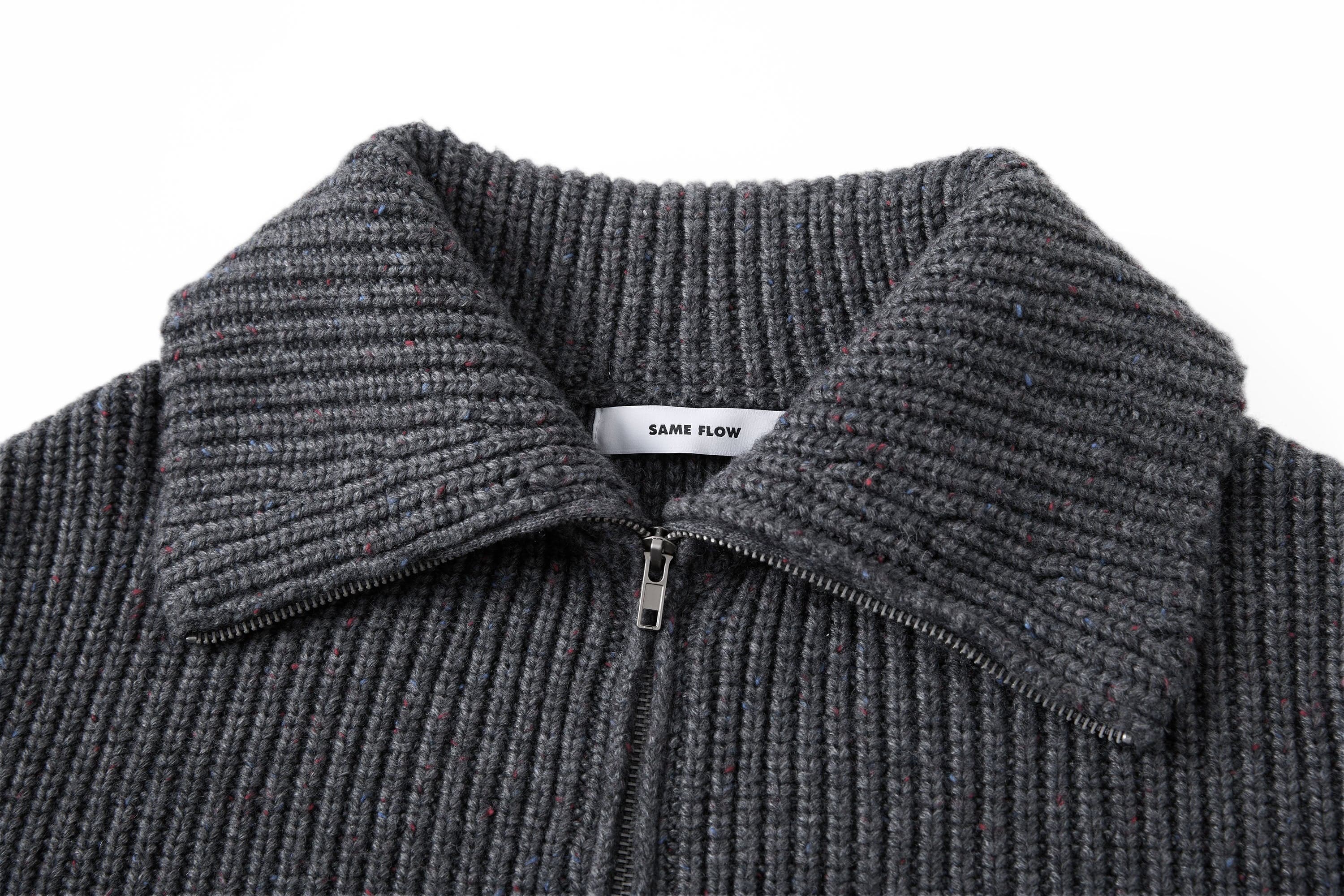 SAME FLOW Ribbed Oversized Polo Zip-Up Cardigan