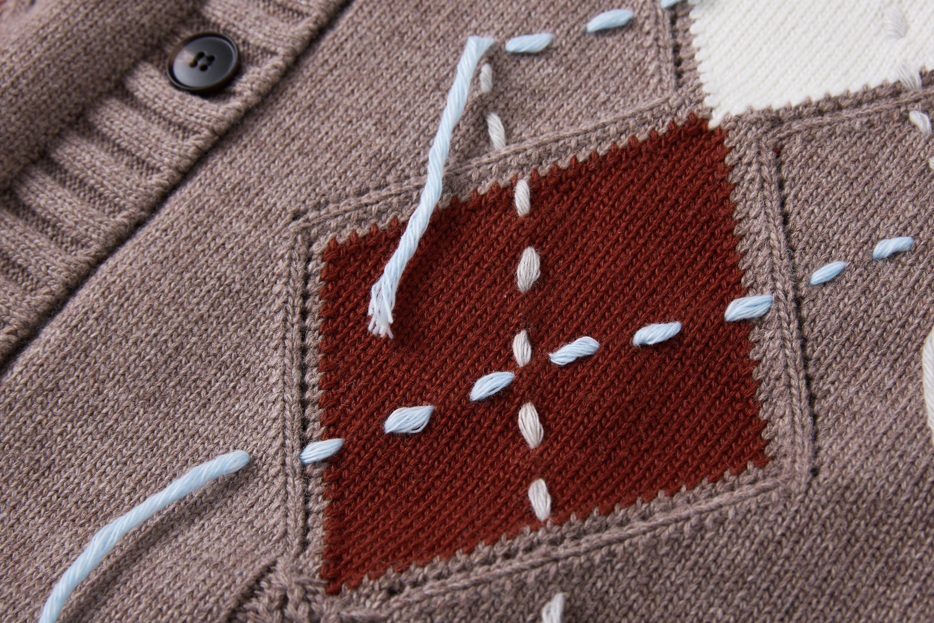 SAME FLOW Argyle Embroidered Shawl-Collar Cardigan