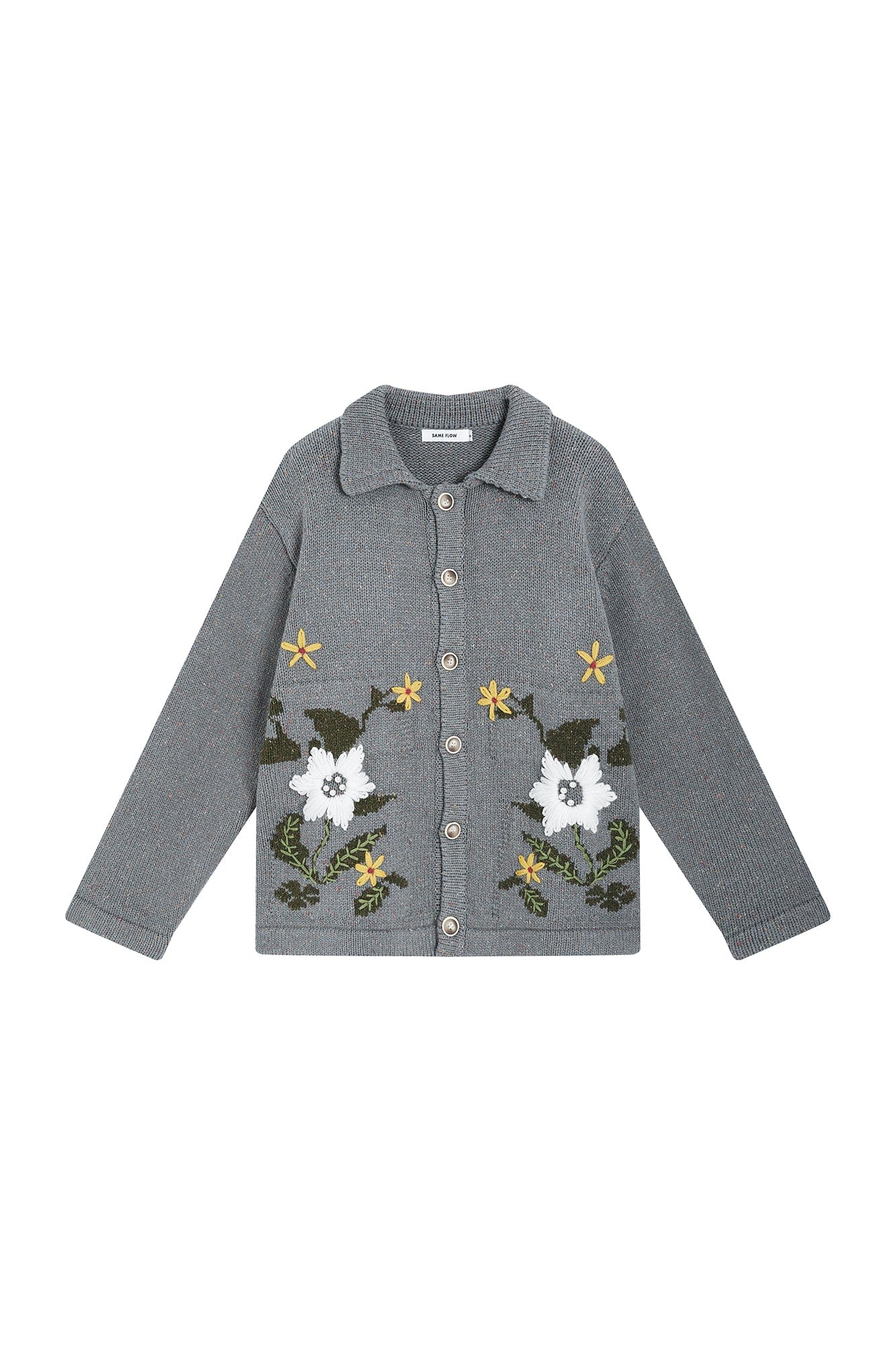 SAME FLOW Embroidered Pearl Floral Cardigan