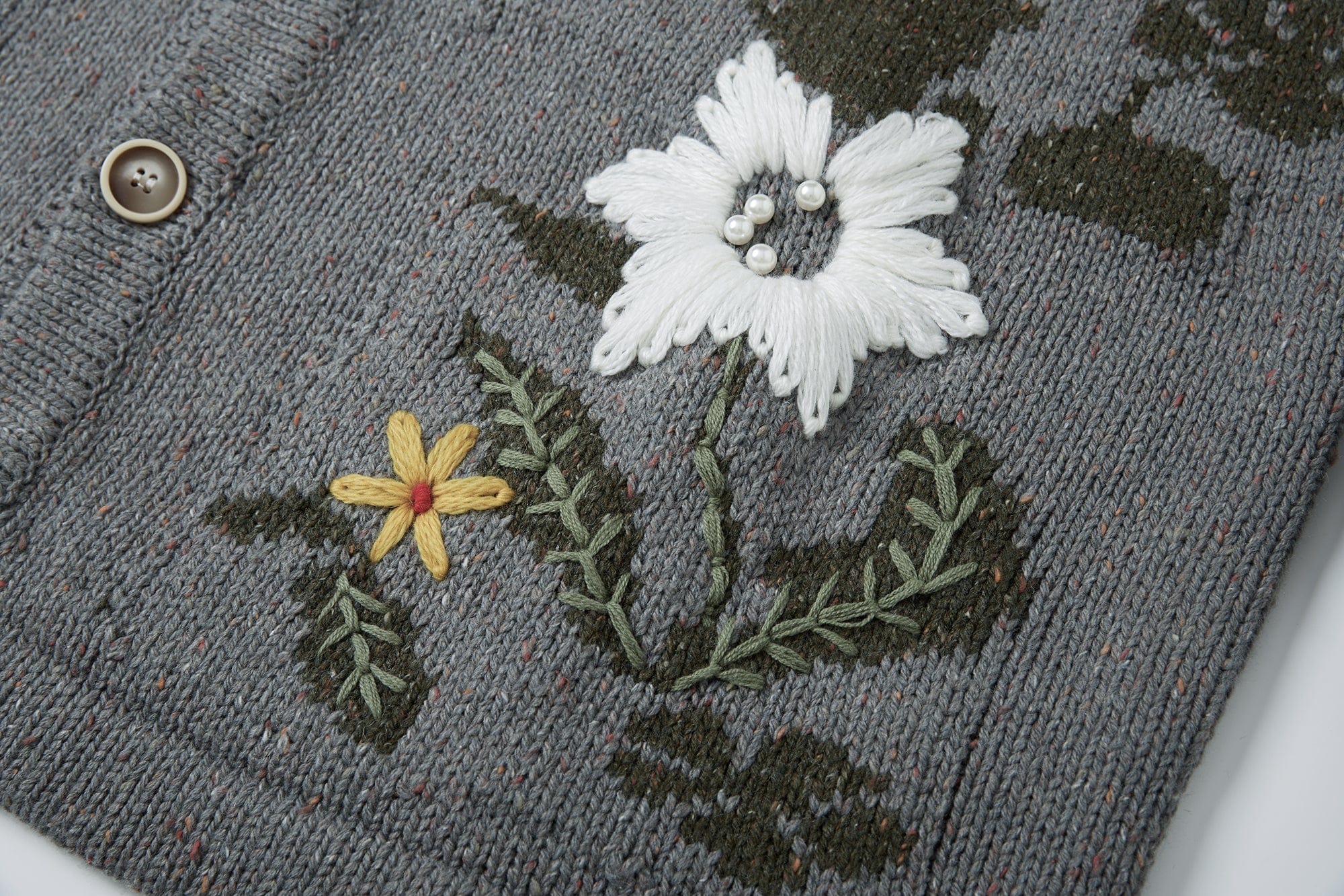 SAME FLOW Embroidered Pearl Floral Cardigan
