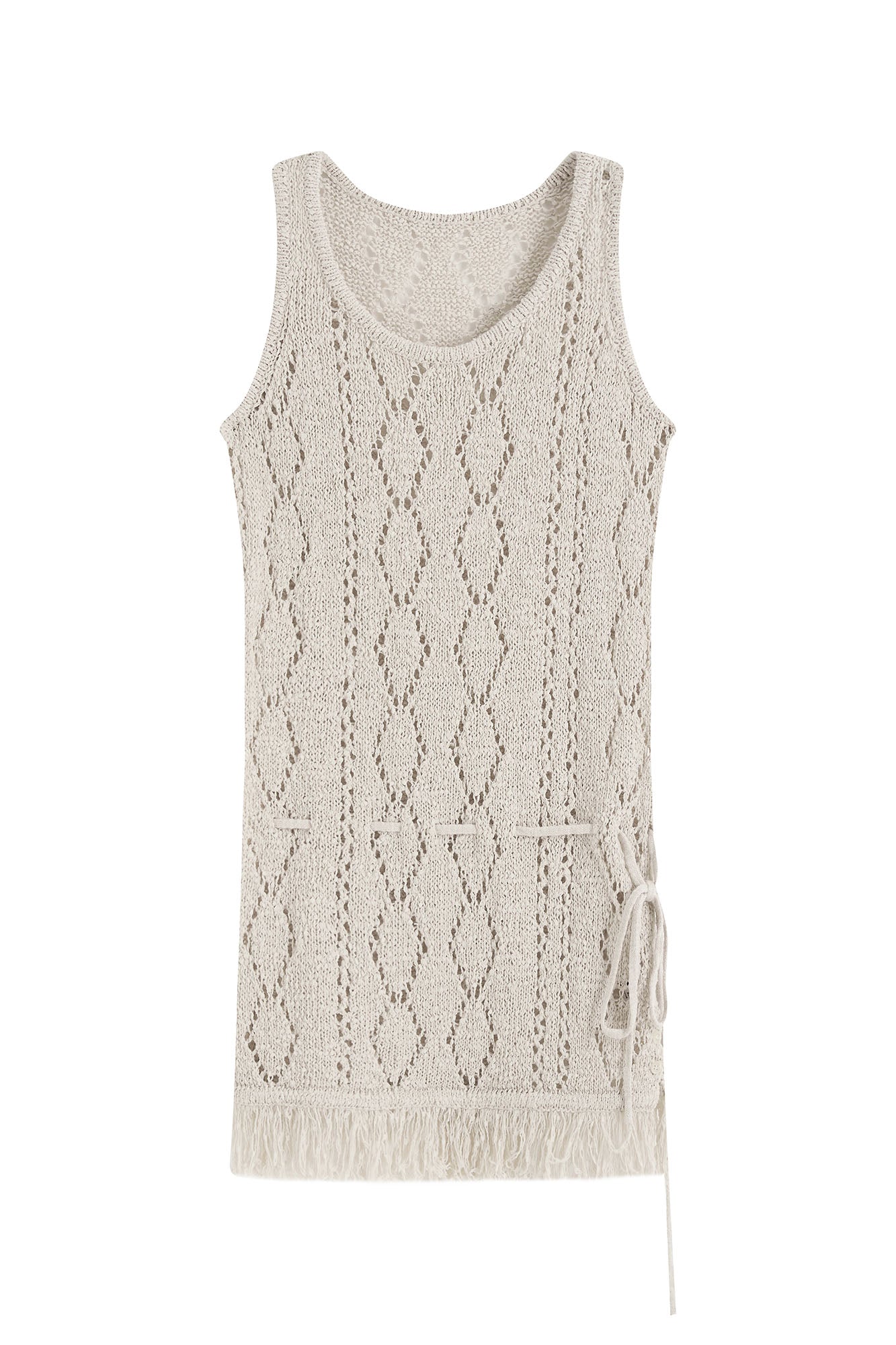 SAME FLOW Open-Knit Fringe Hem Tank Mini Dress