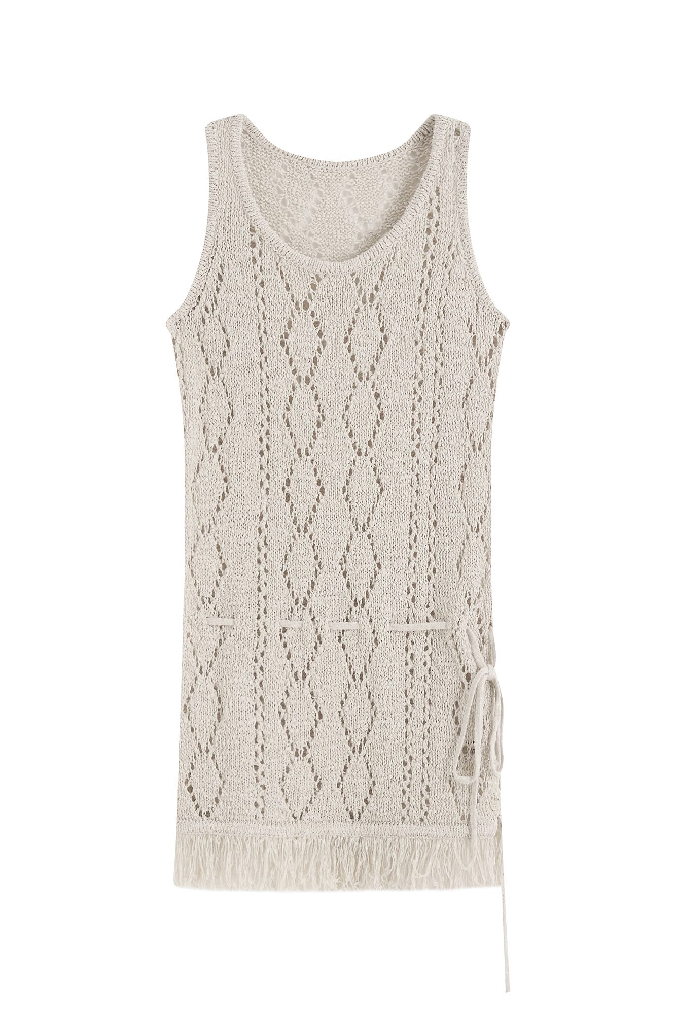 SAME FLOW Open-Knit Fringe Hem Tank Mini Dress