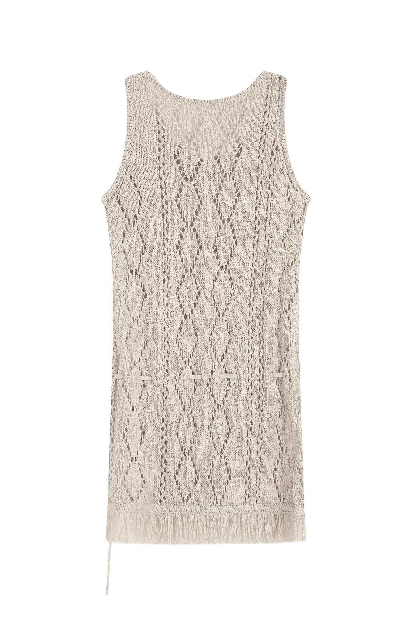 SAME FLOW Open-Knit Fringe Hem Tank Mini Dress