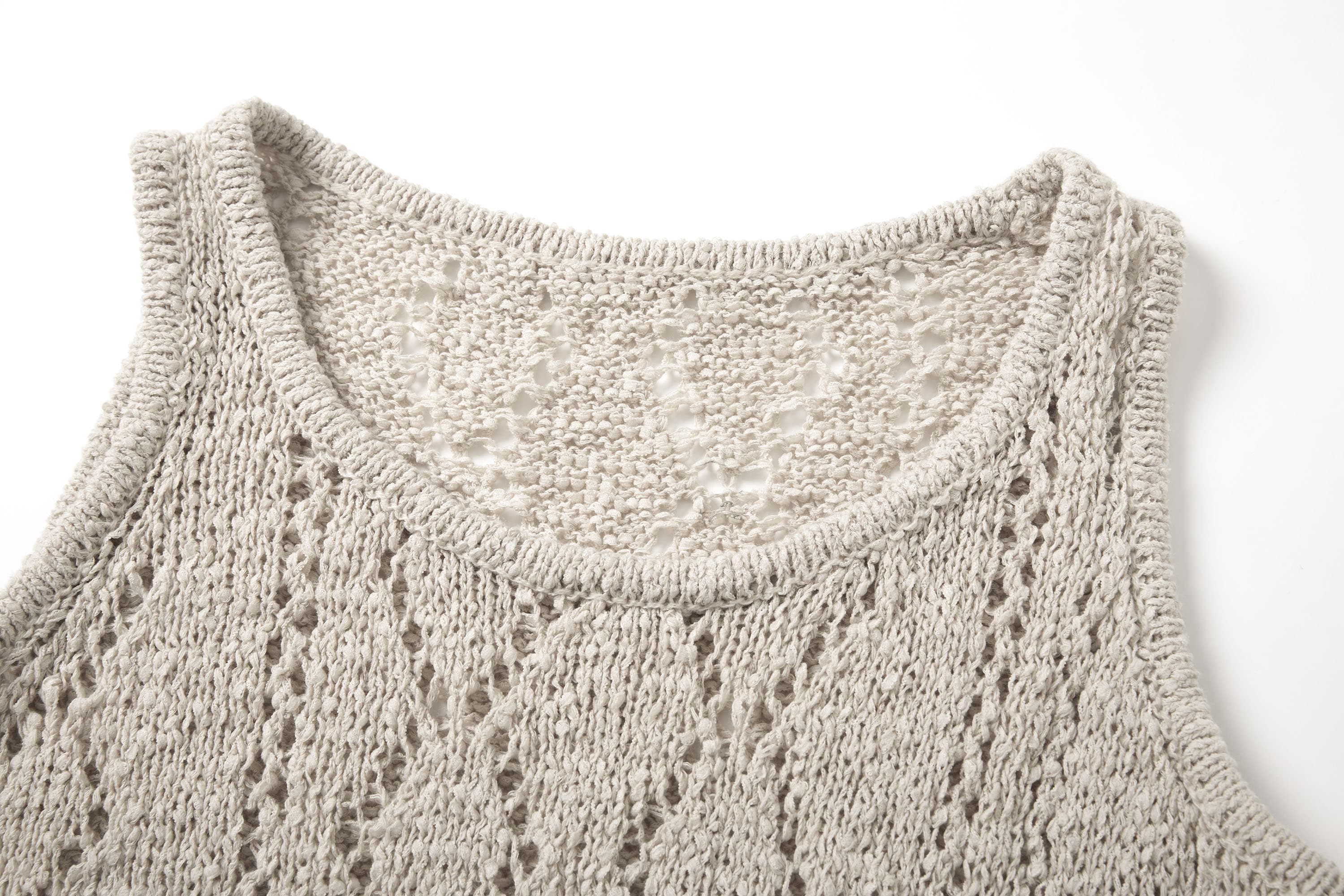 SAME FLOW Open-Knit Fringe Hem Tank Mini Dress
