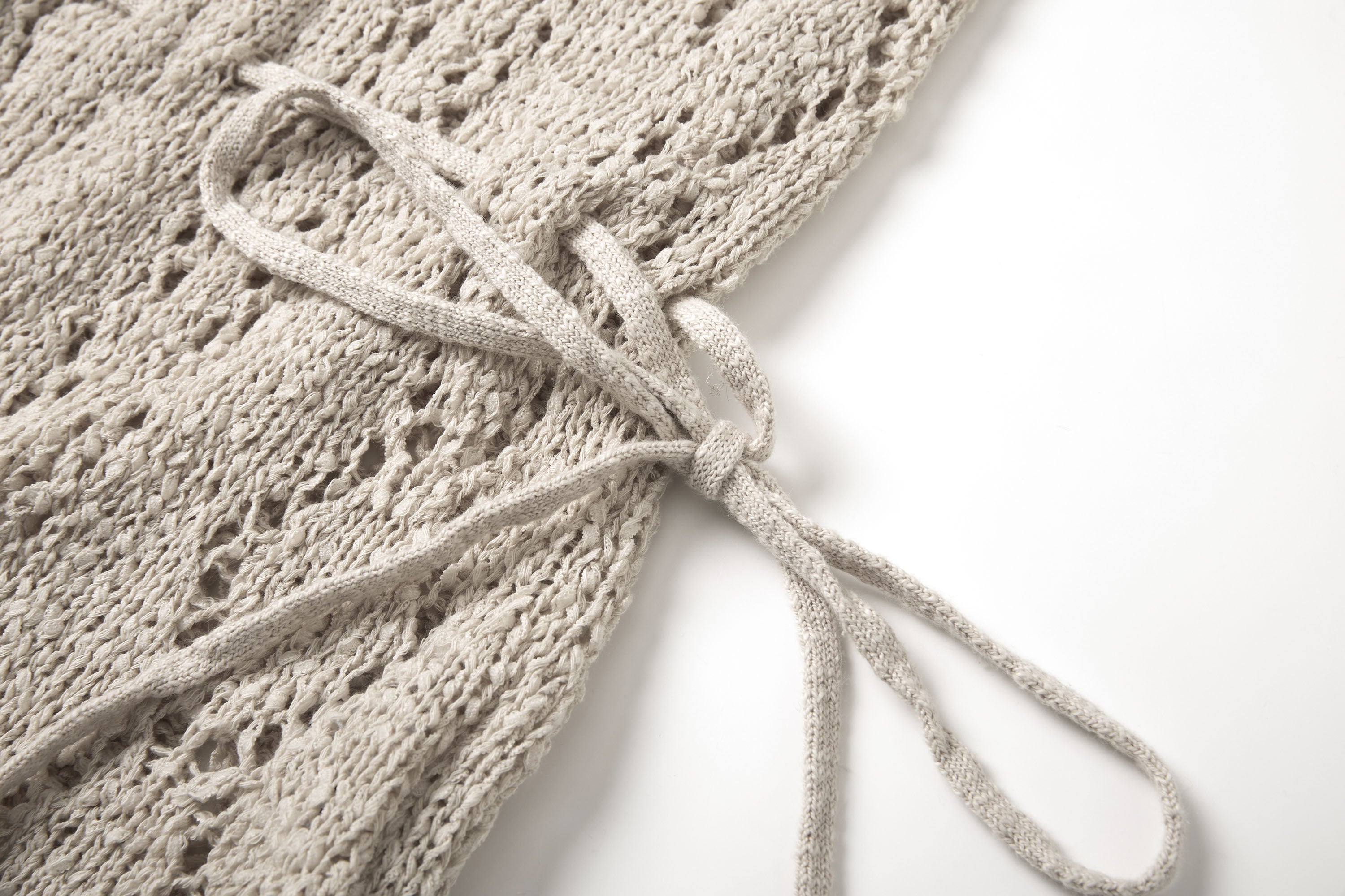 SAME FLOW Open-Knit Fringe Hem Tank Mini Dress