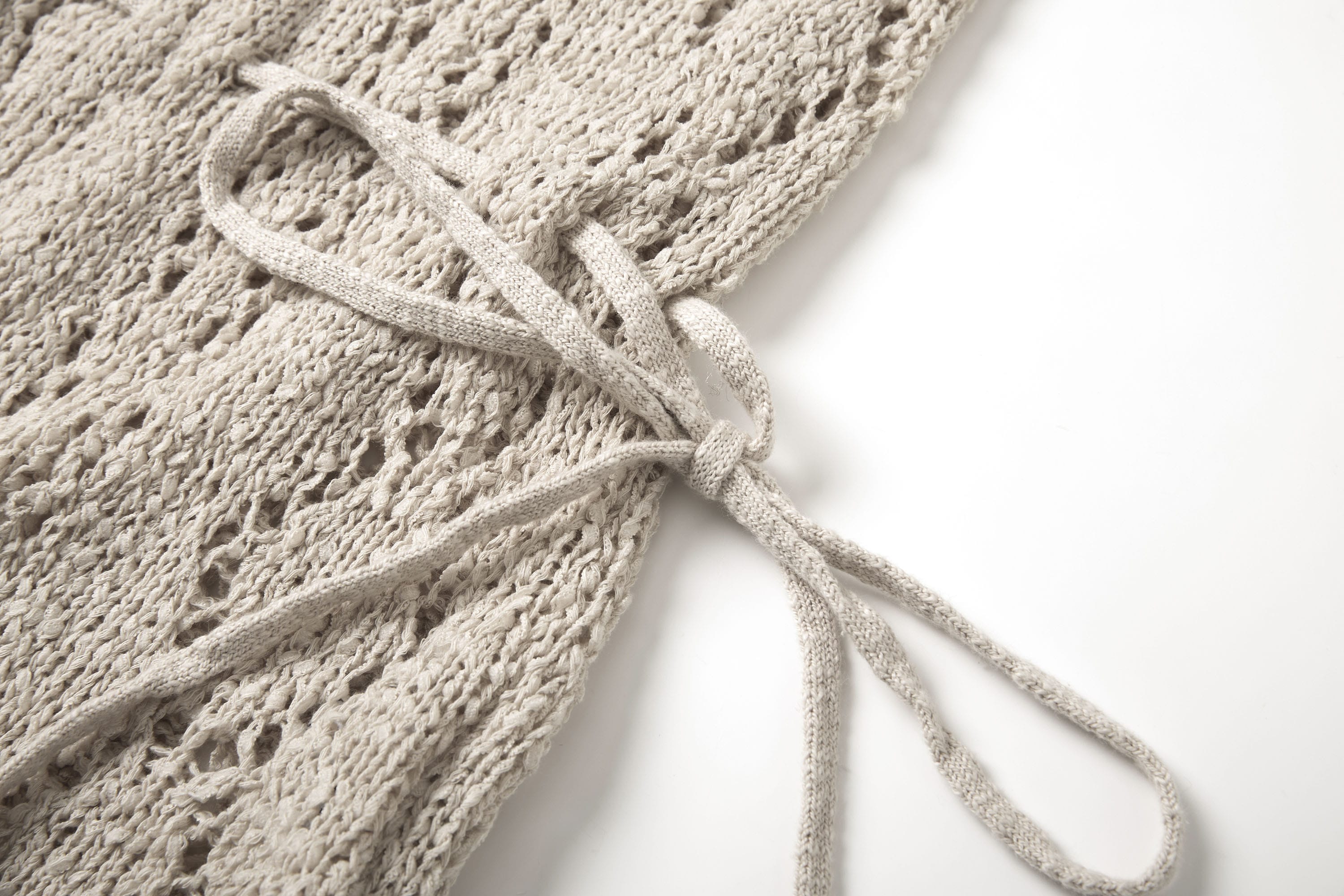 SAME FLOW Open-Knit Fringe Hem Tank Mini Dress