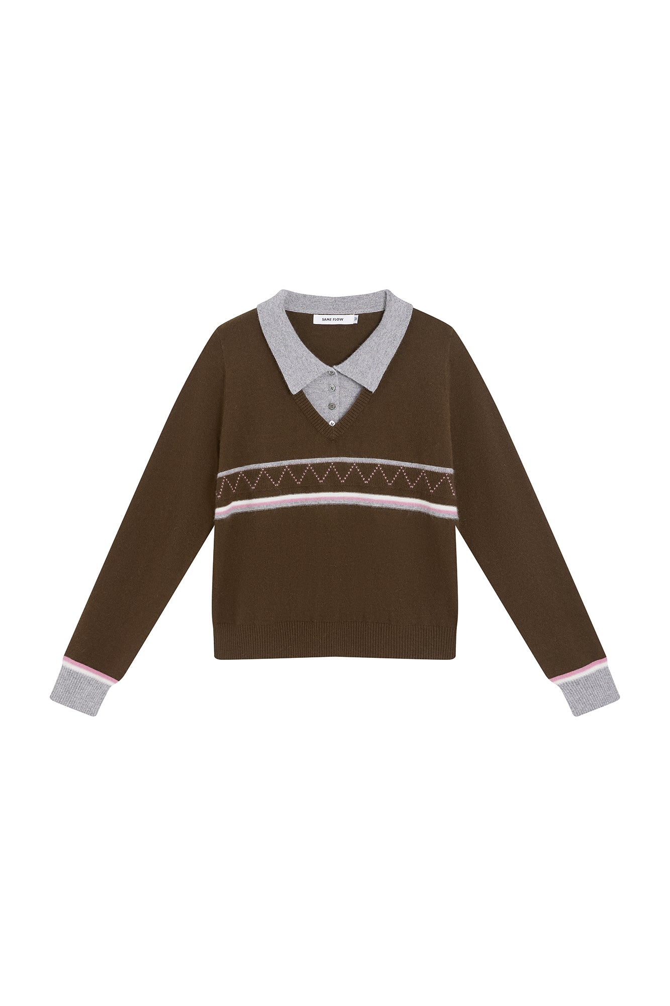 SAME FLOW Faux-Layered Knit Polo Sweater