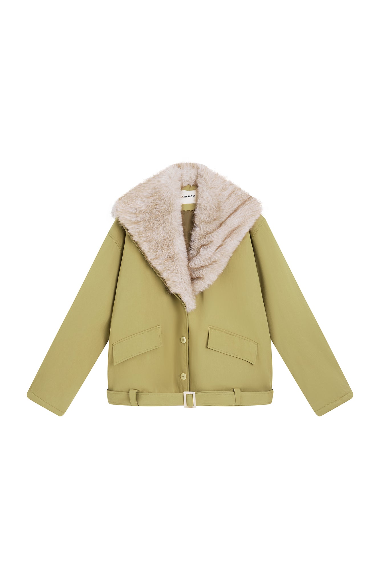 SAME FLOW Faux Fur Collar Belted Padded Jacket