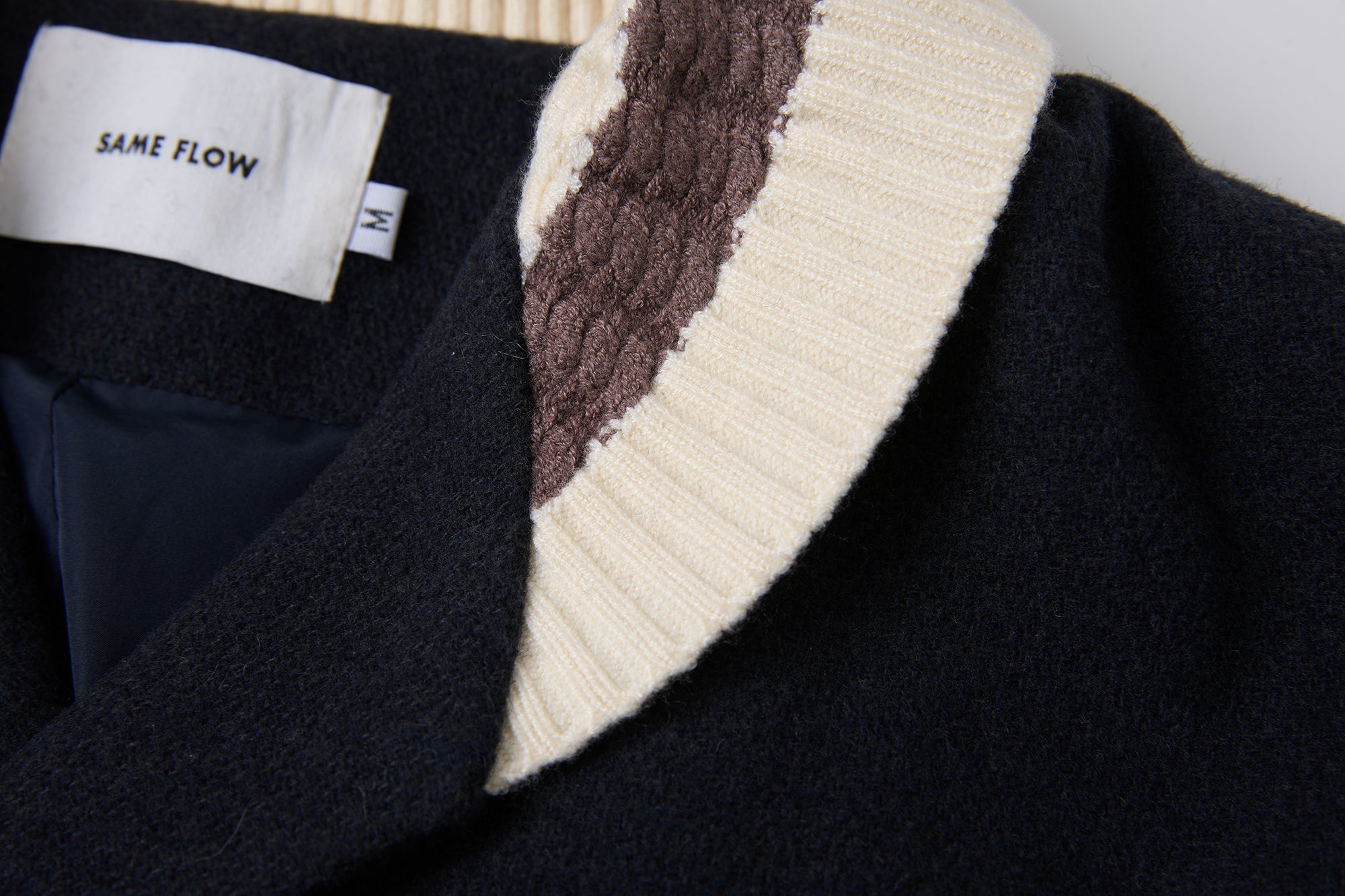 SAME FLOW Contrast Knit Collar Belt Wool-Blend Jacket