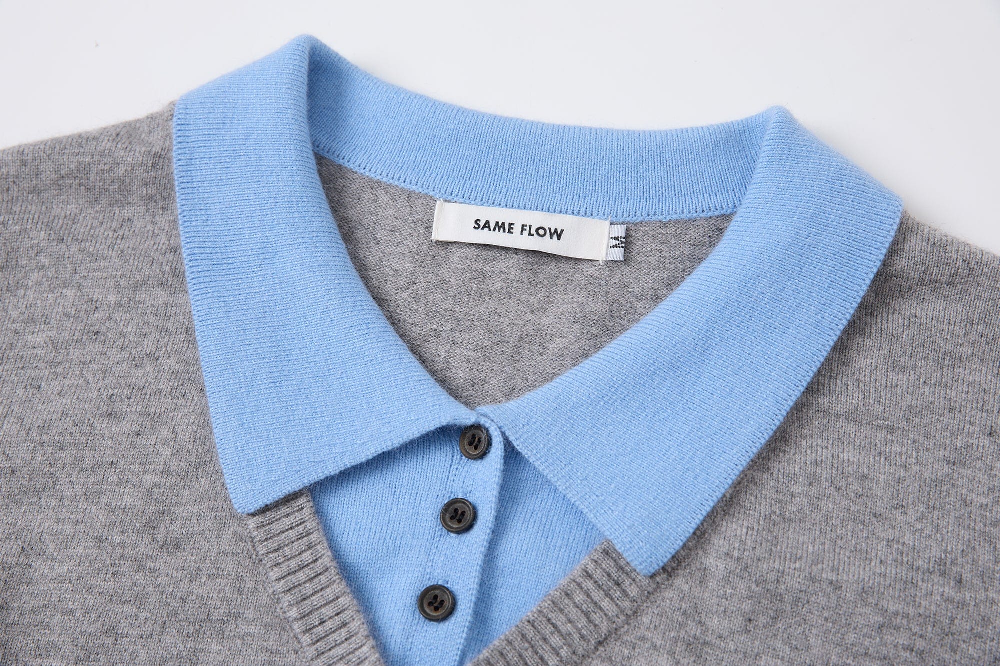 SAME FLOW Faux-Layered Knit Polo Sweater